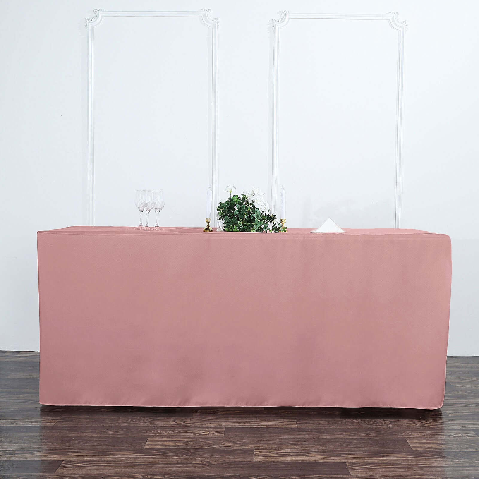 Affordable Durable Dusty Rose Fitted Polyester Rectangle Tablecloth for 6FT Tables