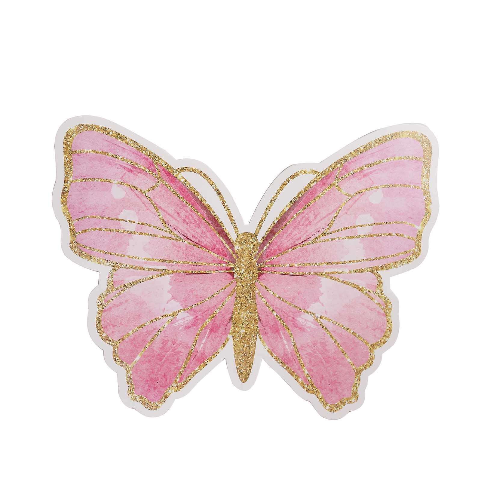 10-Pack Premium Disposable Pink Butterfly Placemats with Gold Glitters for Kids' Parties