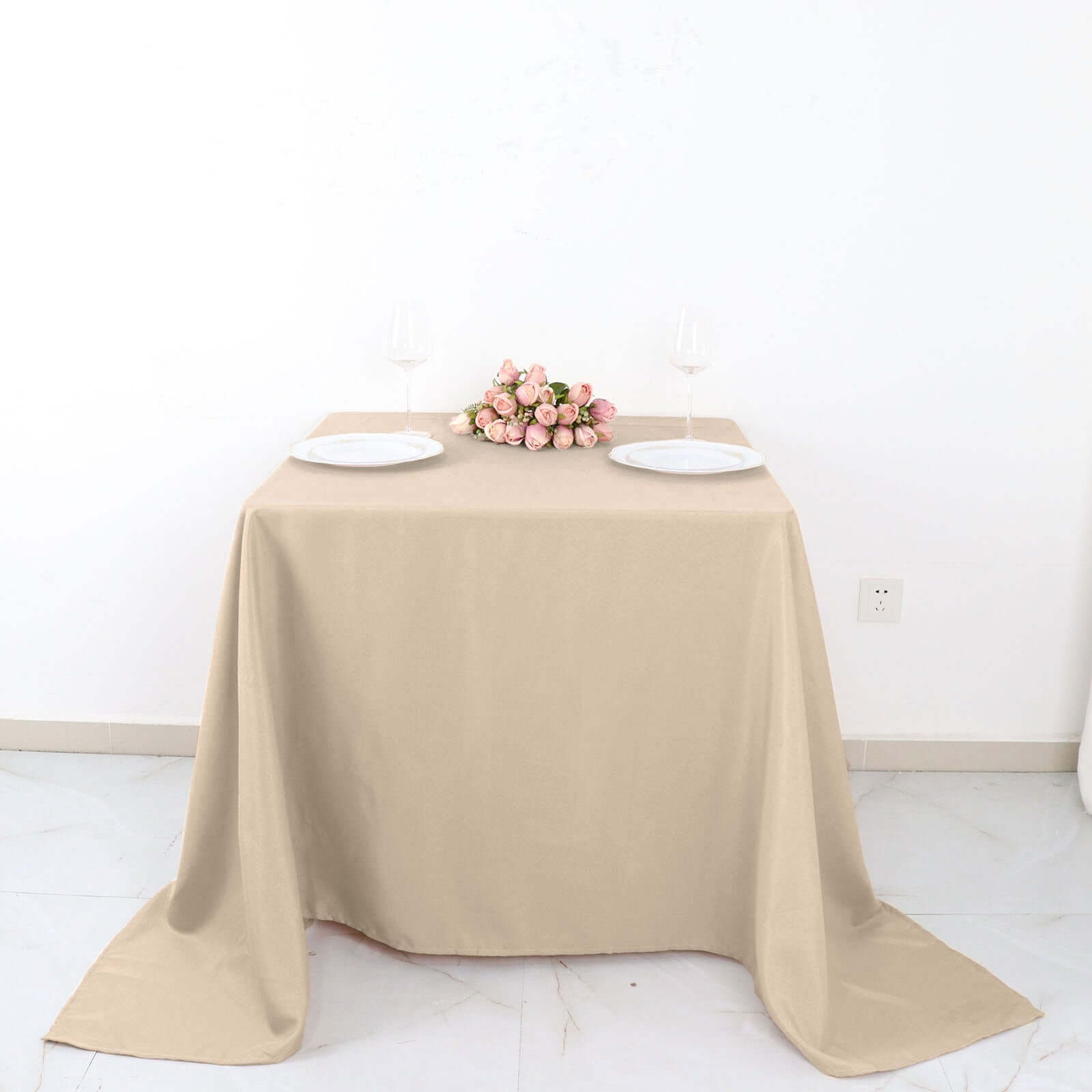 Premium Nude Polyester 90x90 Square Wrinkle-Resistant Tablecloth