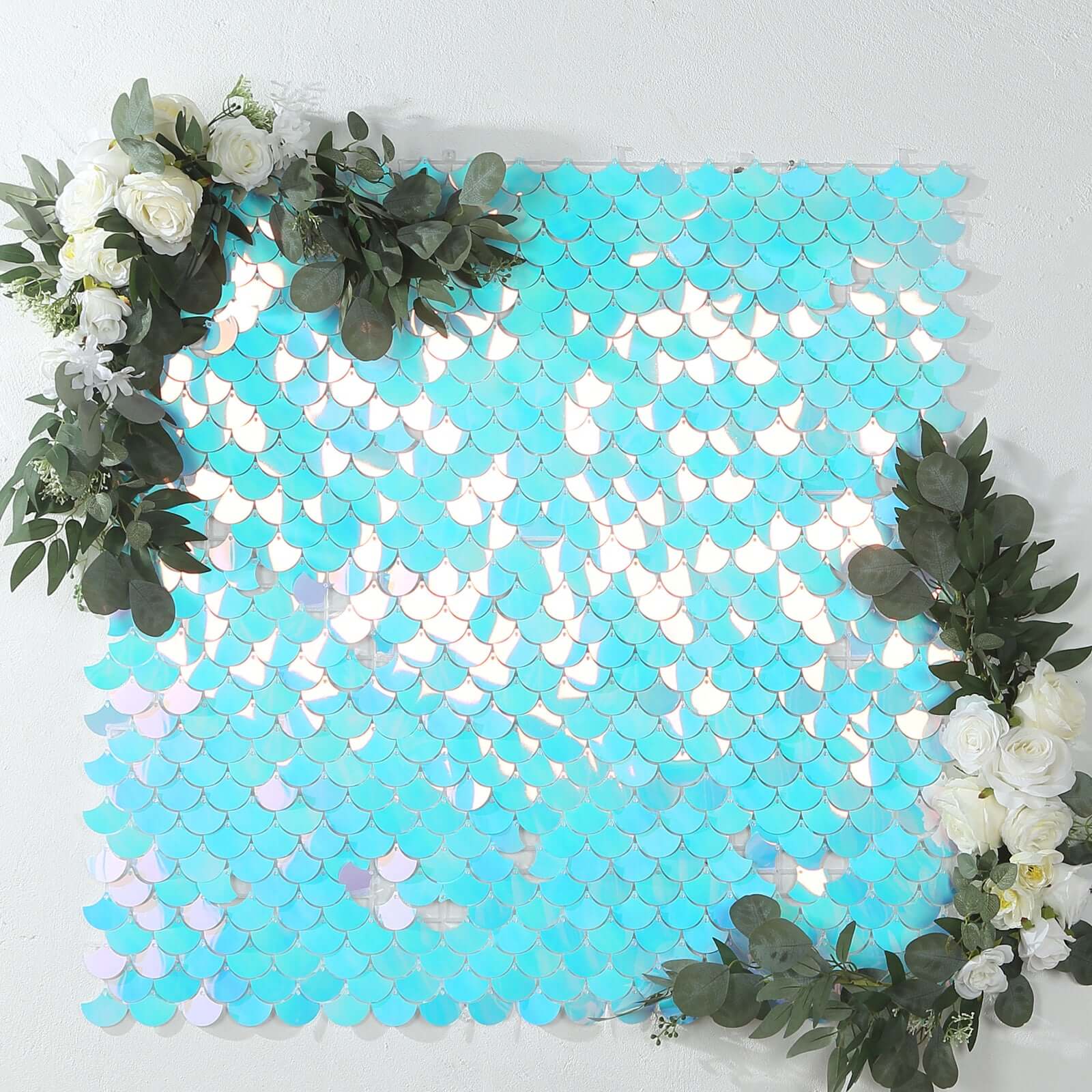 24sq.ft Iridescent Blue Sequin Mermaid Wall Backdrop - 24 Party Décor Panels
