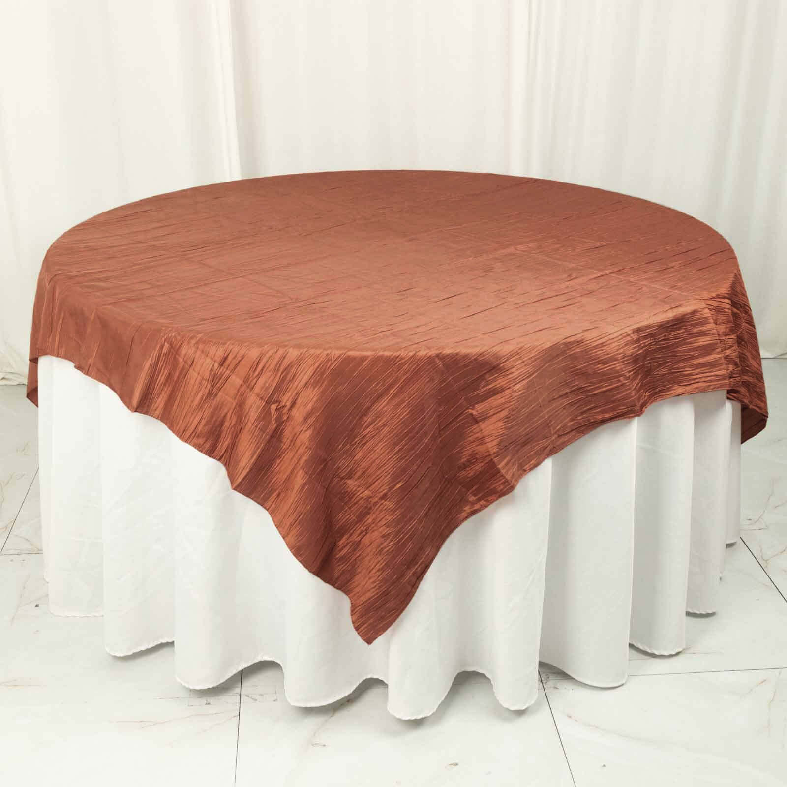 72x72 Square Terracotta (Rust) Accordion Crinkle Taffeta Table Overlay