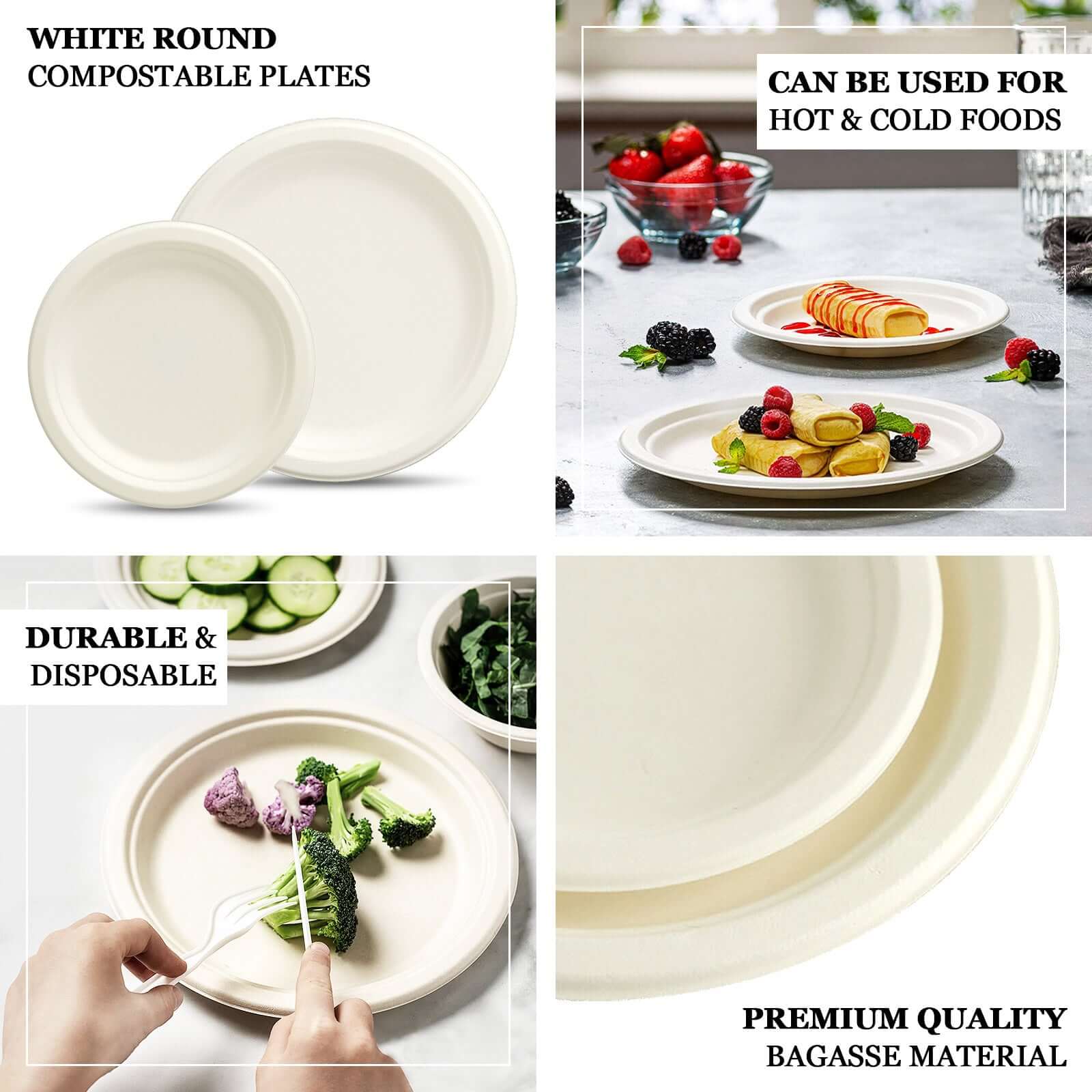 Hot Deal! 50-Pack Biodegradable White Round 9-Inch Bagasse Dinner Plates for Outdoor Parties