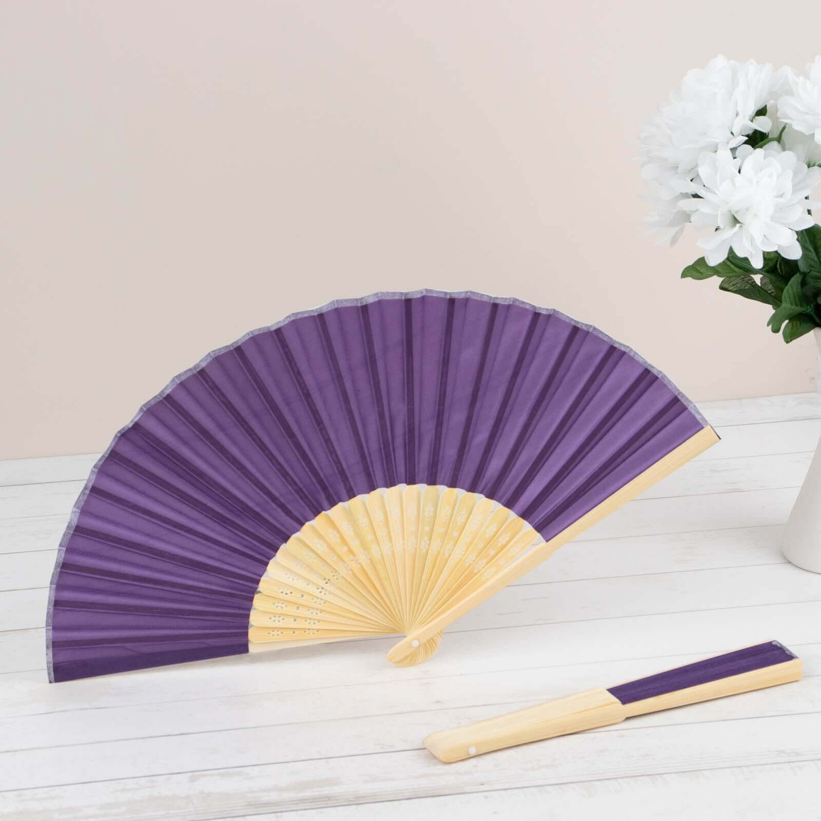 Set of 5 Purple Asian Silk Folding Fans - Ideal Party Favors
