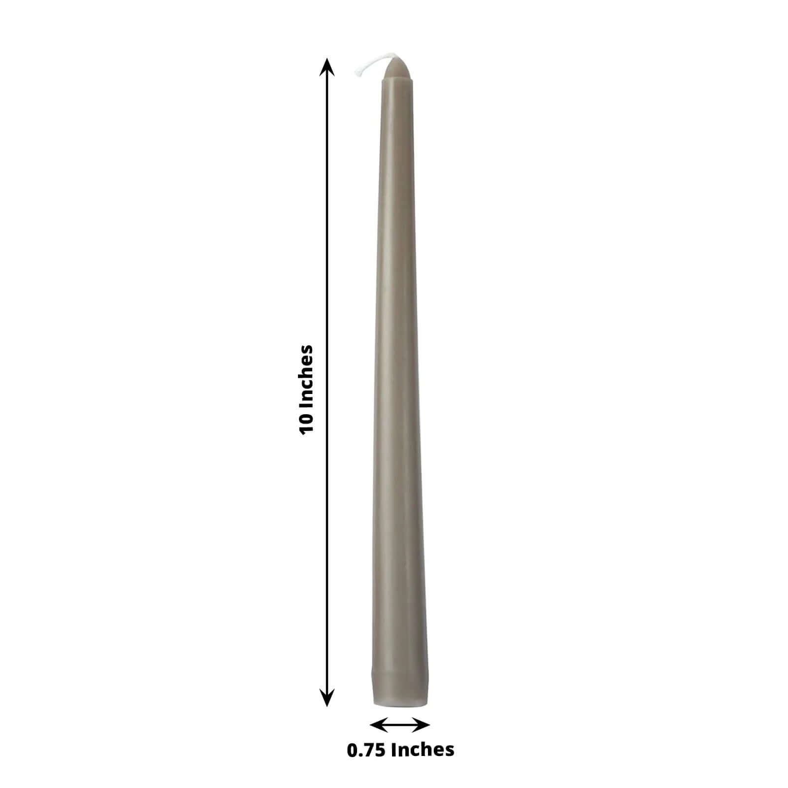 12-Piece Set of Premium Unscented Taupe Taper Candles, 10 Inches Tall