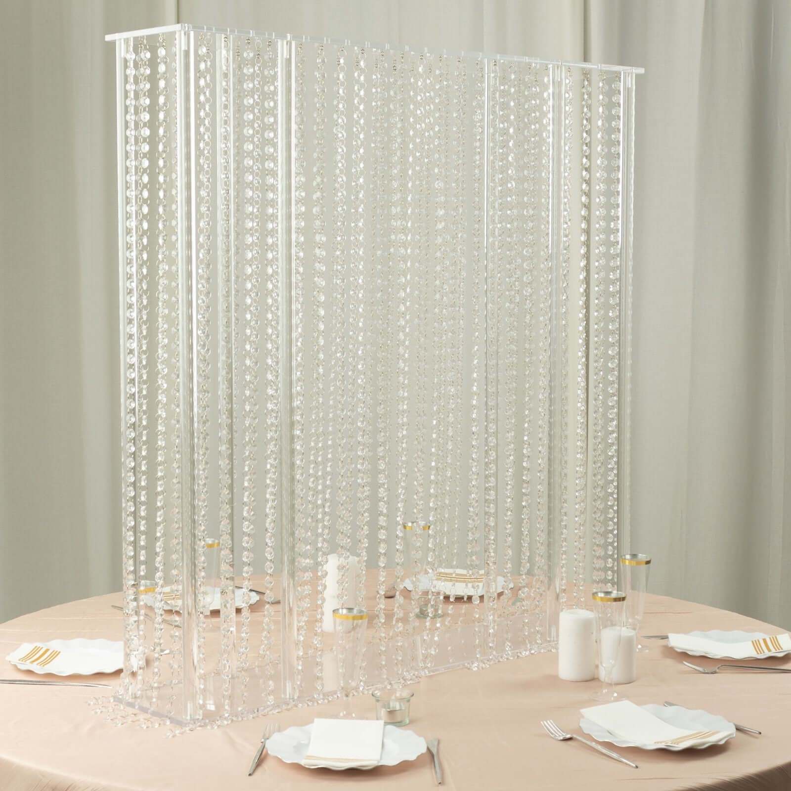 Clear Acrylic Rectangular Centerpiece Stand with Pre - chained Crystal Beads - Durable 40x40 Flower Pedestal