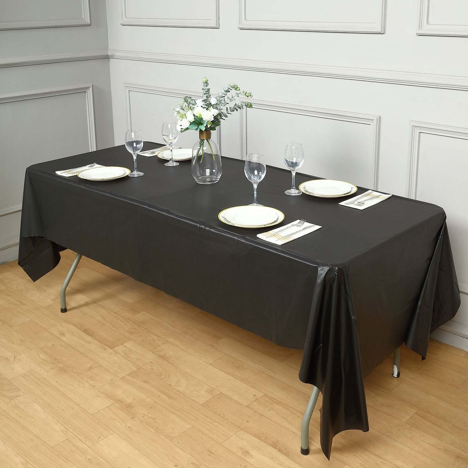 Hot Deal! 5-Pack Black PVC Disposable Rectangle Table Covers 54x108