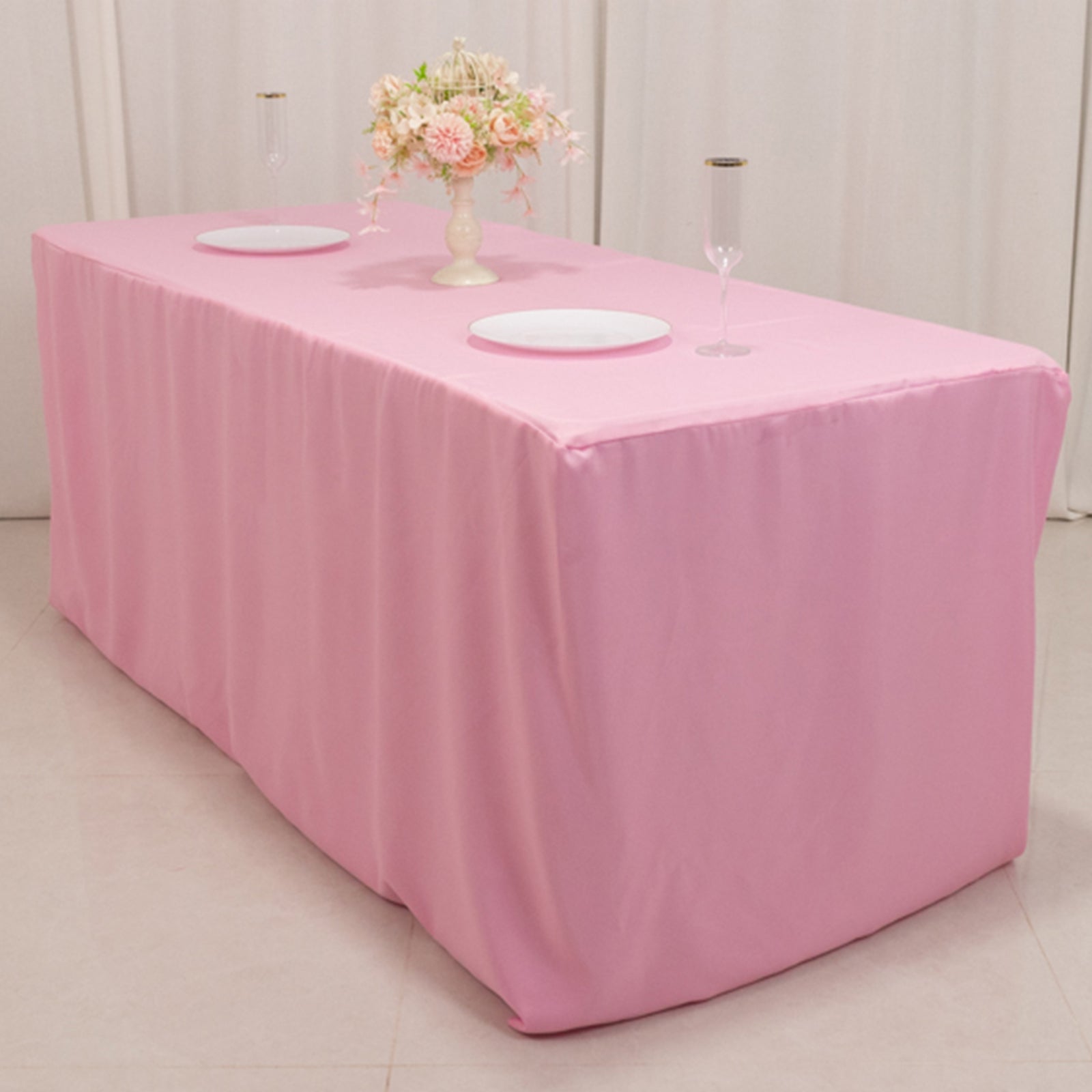 Durable and Easy - care Pink Polyester Fitted 72x30 Rectangle Tablecloth