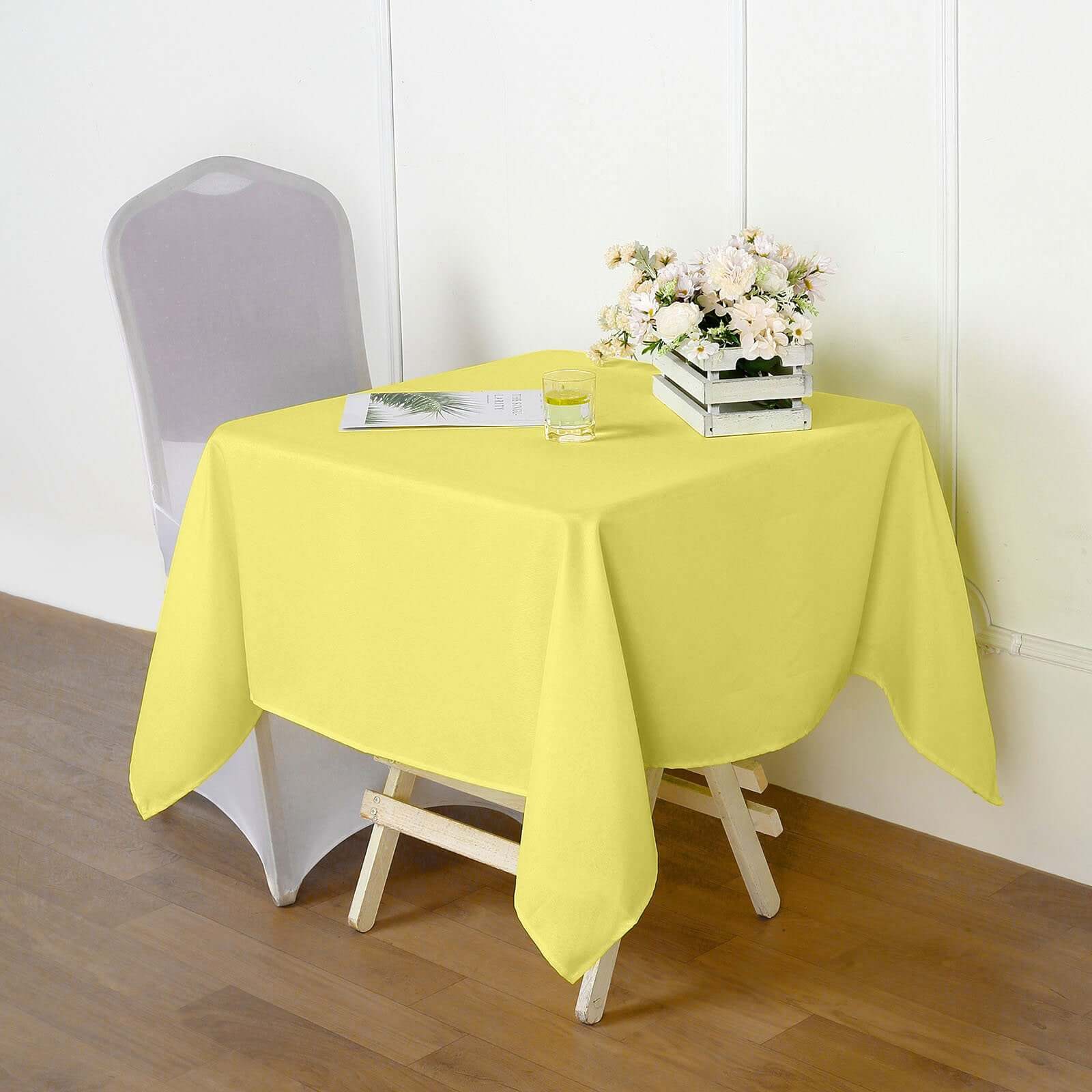 Durable & Wrinkle-Resistant Yellow 54x54 Polyester Square Tablecloth - Ideal for Events