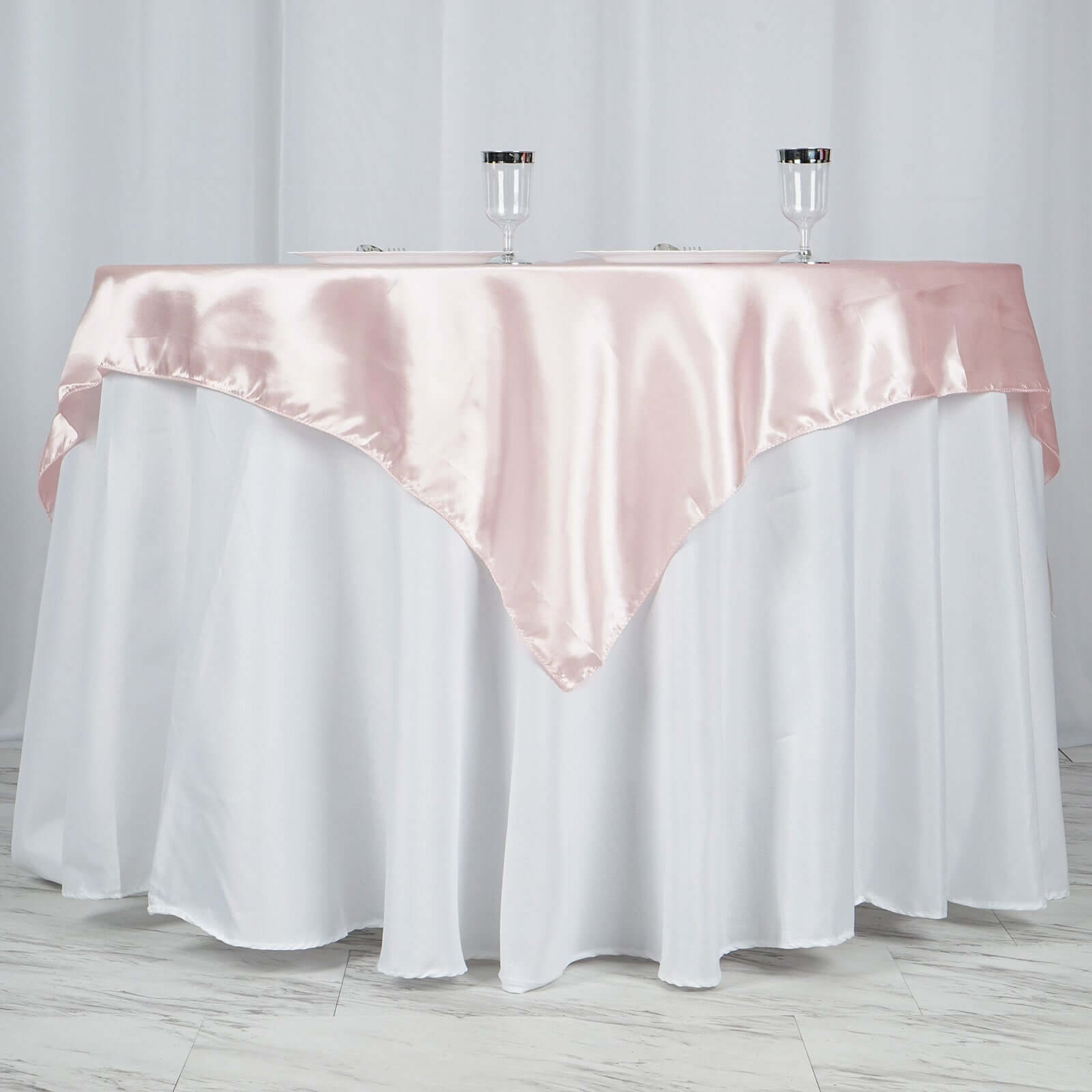 Blush Satin 60x60 Square Table Overlay - Soft & Silky Table Cover