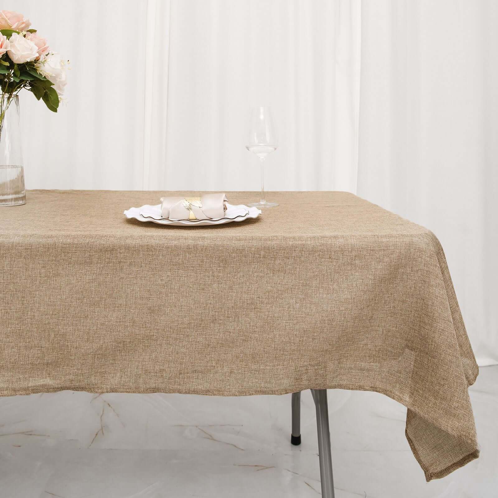 High - Quality Natural Faux Burlap Rectangle Tablecloth (54x96) for Rustic Events