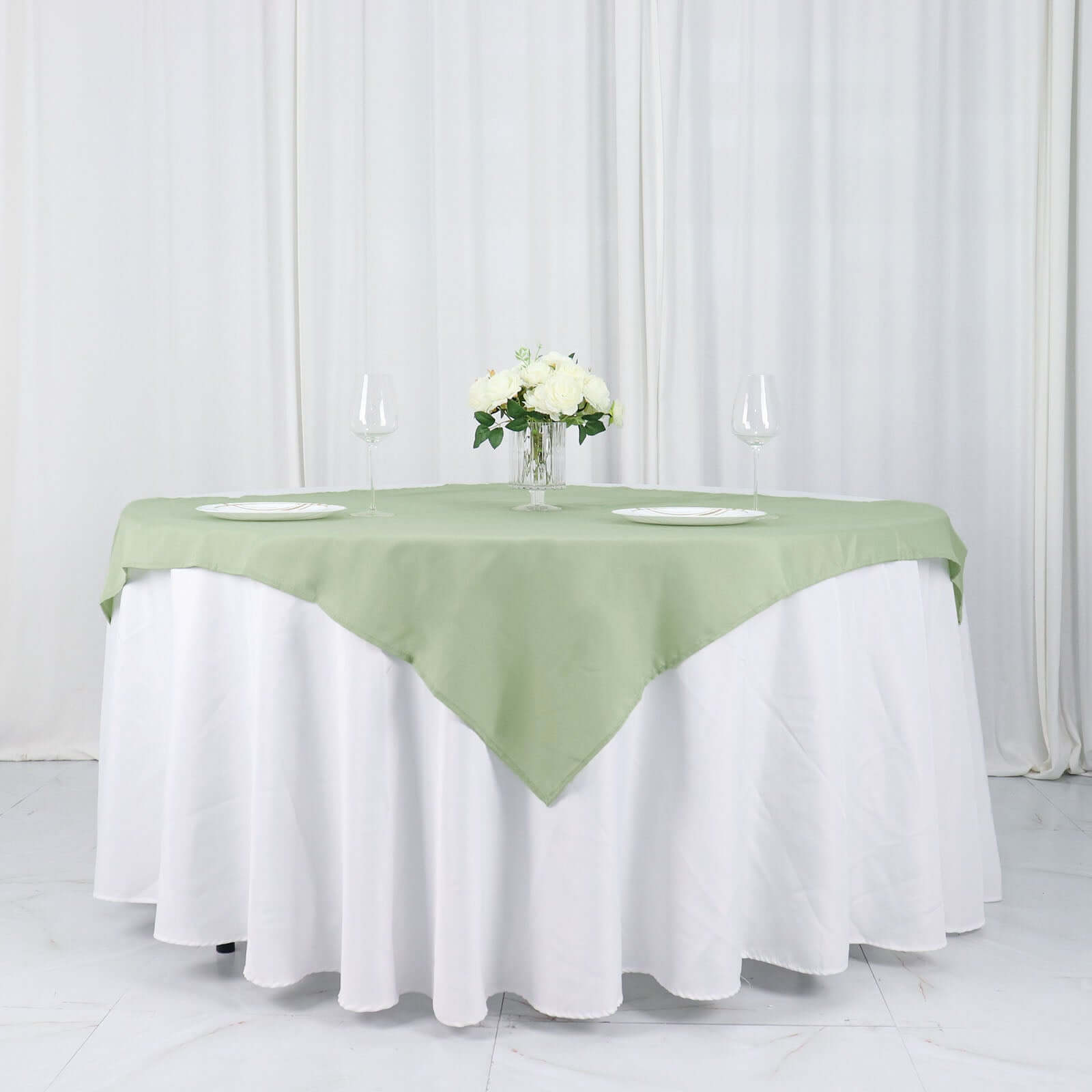 Sage Green 54x54 Wrinkle-Resistant & Durable Polyester Square Table Overlay