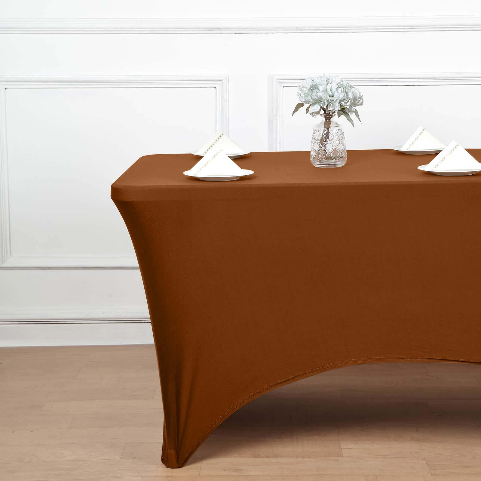 Durable Cinnamon Brown 6ft Stretch Spandex Rectangle Form-Fitting Tablecloth