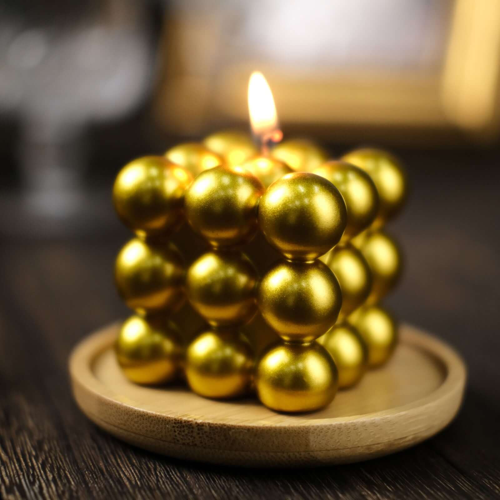 2-Pack Long Burning Unscented Metallic Gold Bubble Cube Paraffin Wax Pillar Candles