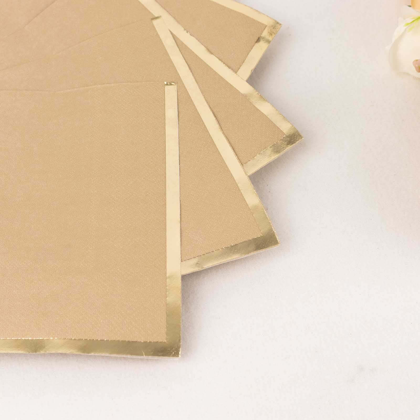 50-Pack Disposable 2-Ply Gold Foil Edge Natural Paper Beverage Napkins for Events