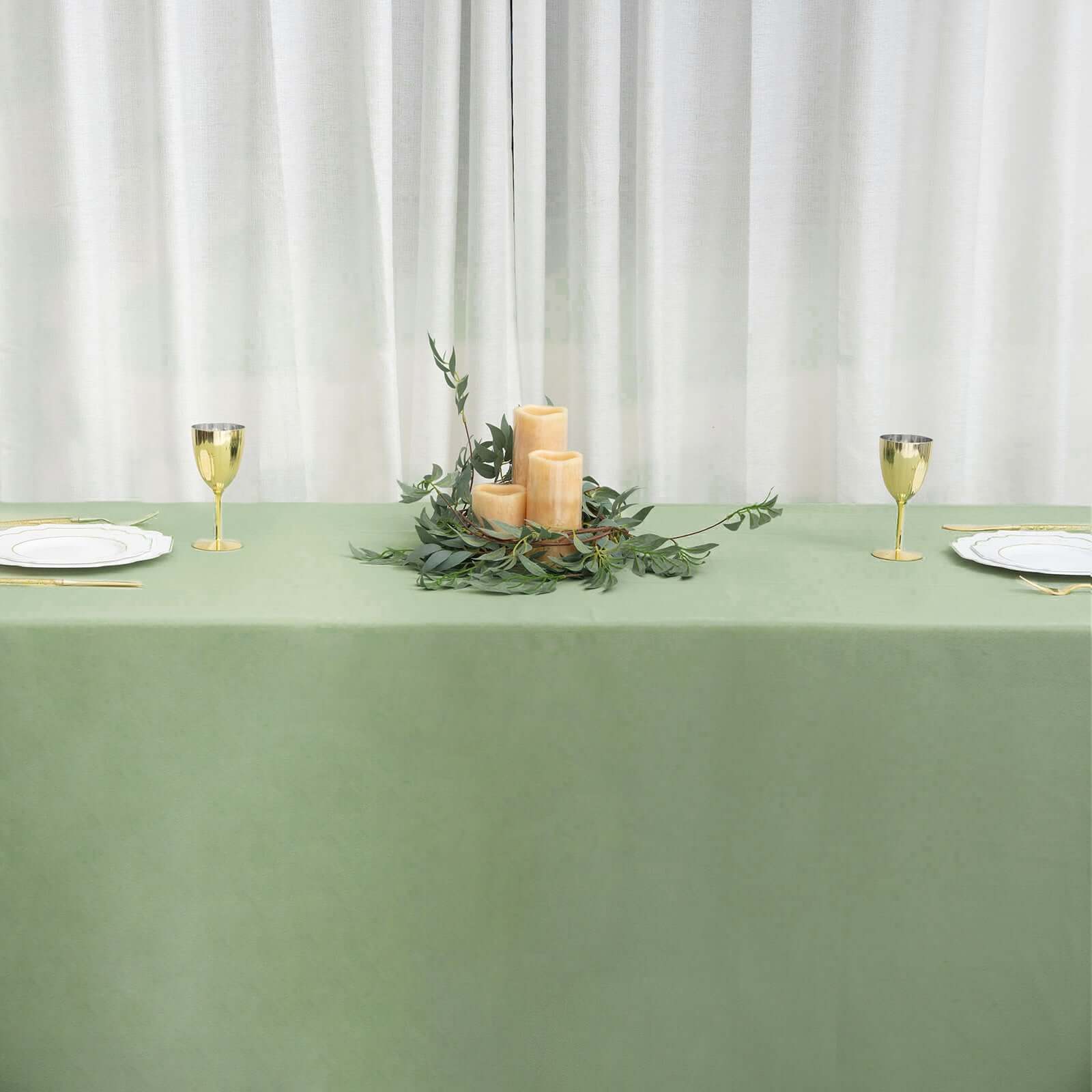 Seamless Wrinkle-Resistant Polyester Rectangle Tablecloth in Sage Green, 90x156 - Ideal for Events