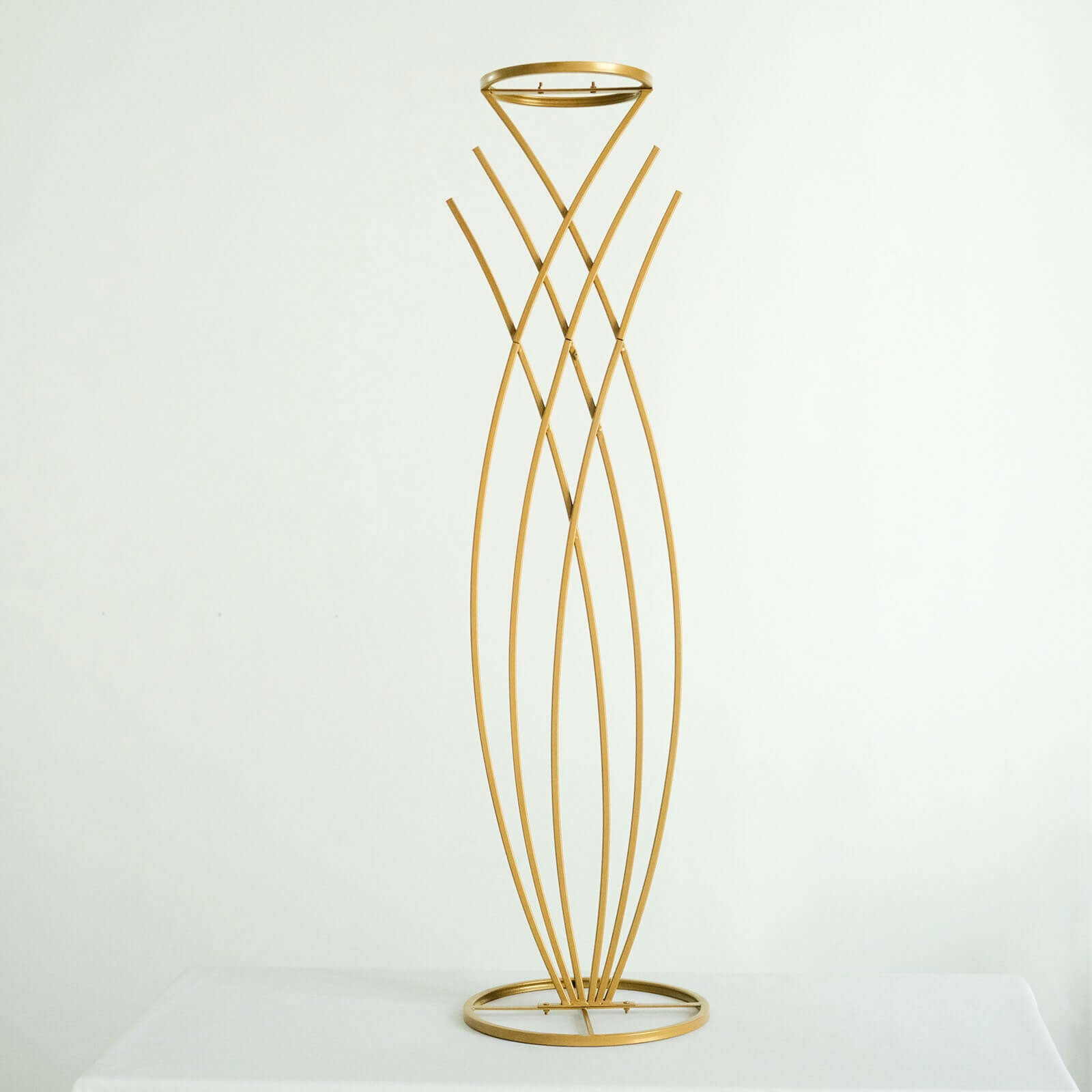 4ft Tall Gold Metal Wired Floral Display Stand in Mermaid Tail Style for Weddings
