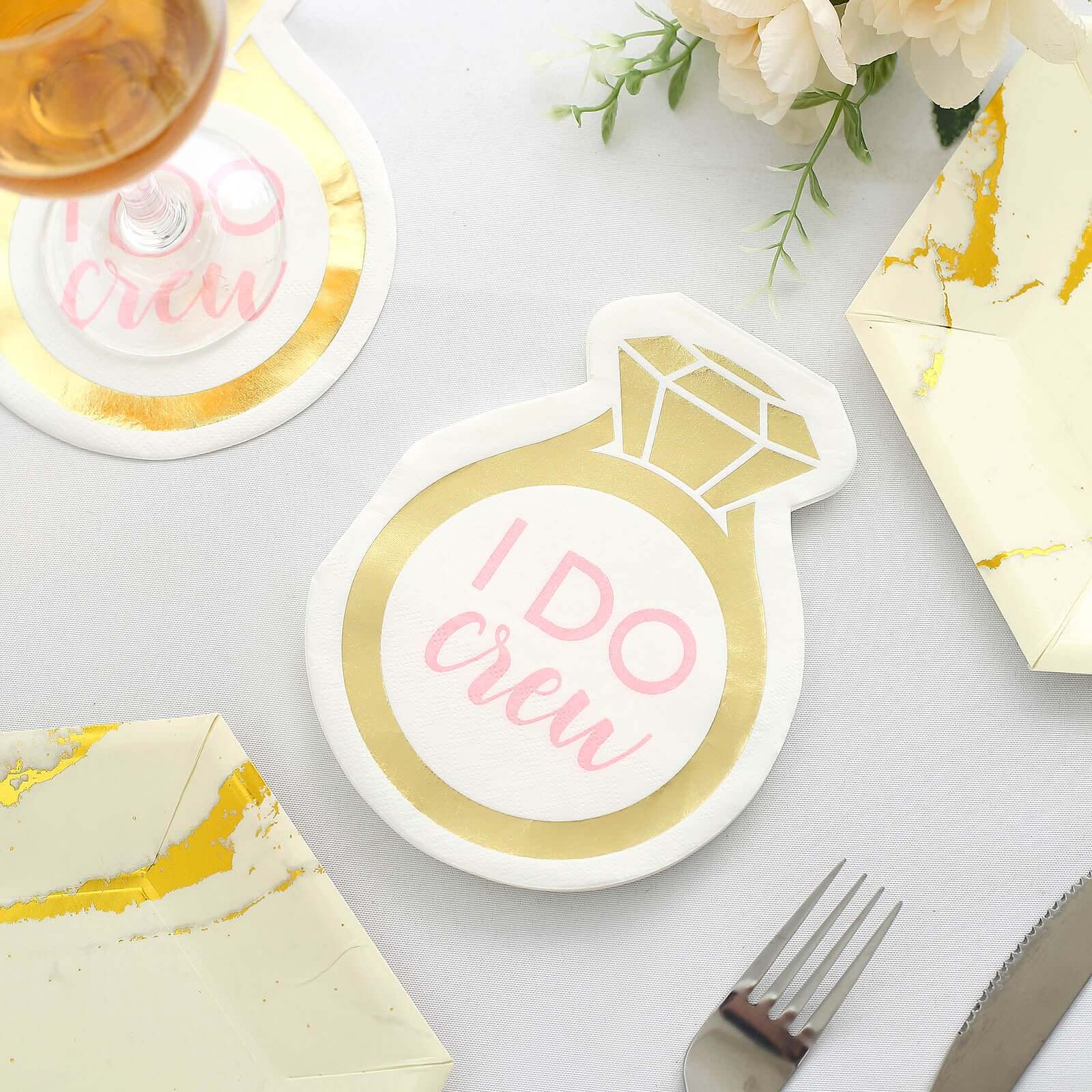 20-Pack Gold Ring Design Disposable Paper Cocktail Napkins - Ideal for Engagements & Parties