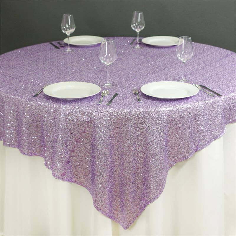 Lavender Lilac Sparkly Sequin Square Table Overlay 72x72 Tablecloth
