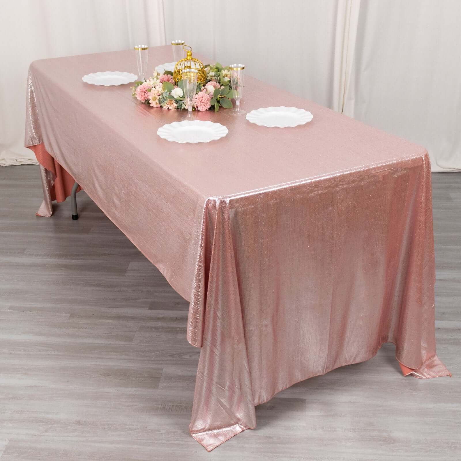 Sparkling Rose Gold Sequin Dots Polyester Rectangle Tablecloth - Wrinkle-Free & Reusable