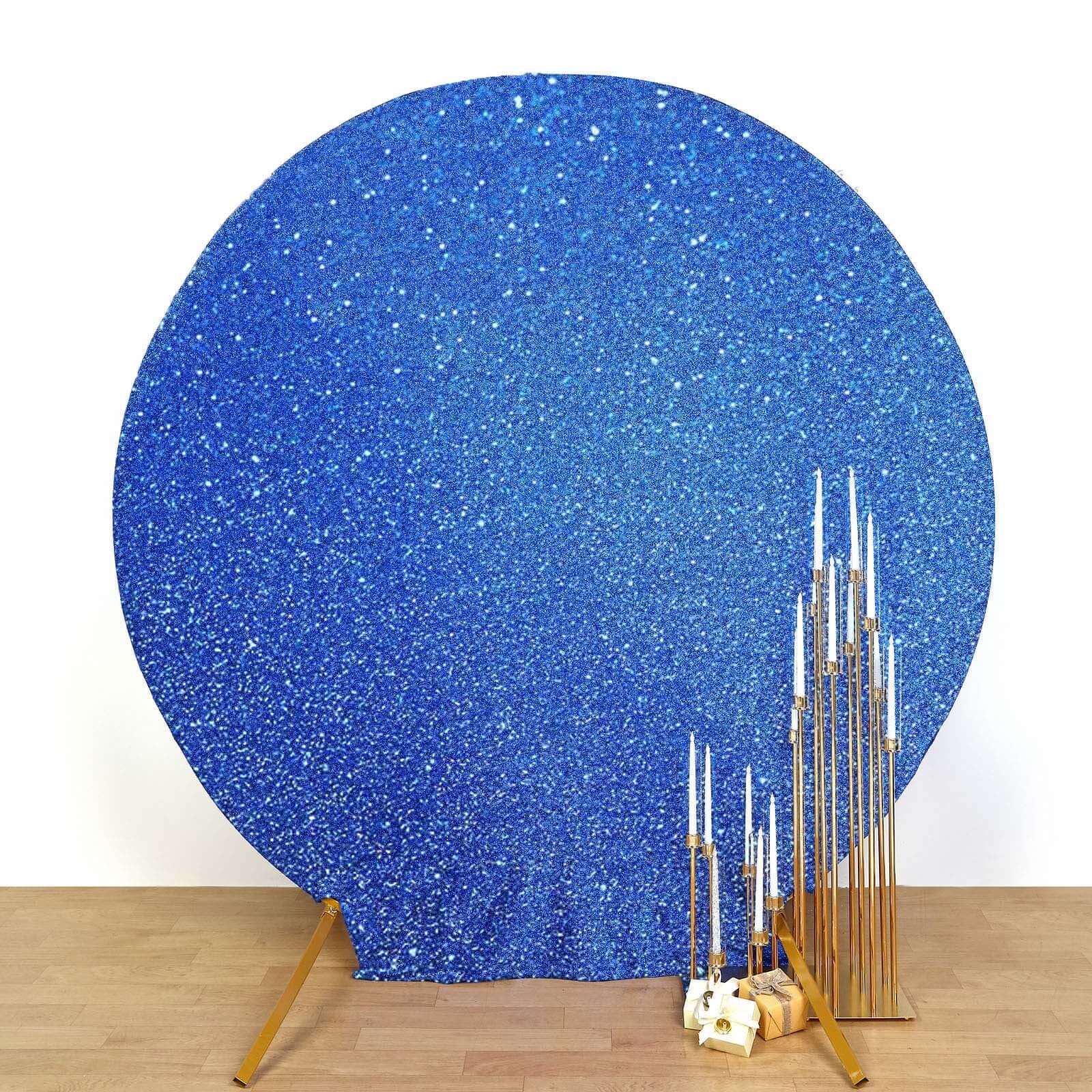 Hot Deal! 7.5ft Royal Blue Metallic Shimmer Tinsel Spandex 2-Sided Wedding Arch Photo Backdrop