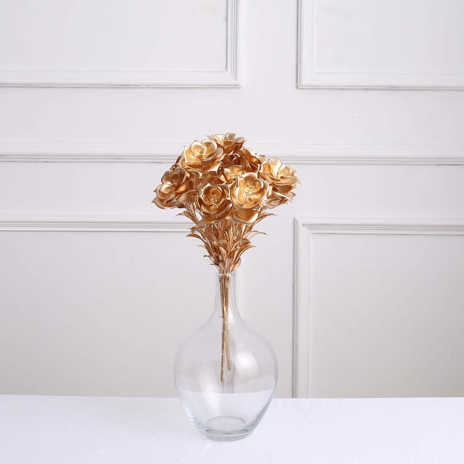 2-Pack Lustrous Metallic Gold Artificial Rose Bouquets for Seasonal & Luxurious Decor