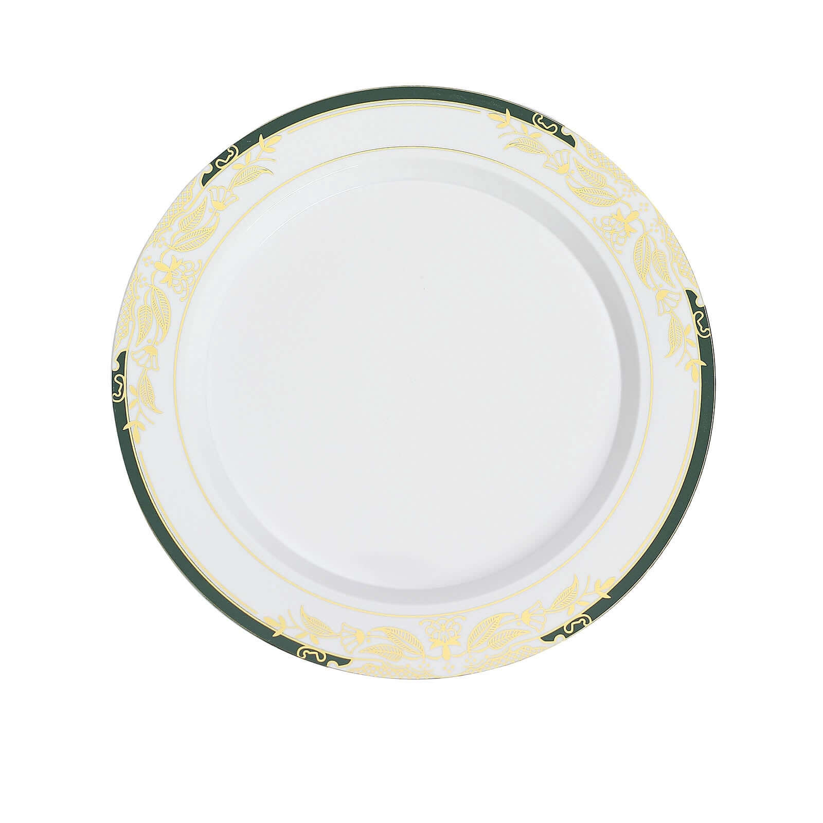 Hot Deal! 10-Pack Disposable 8-Inch Round Dessert & Salad Plates in White with Green & Gold Rim for Special Events