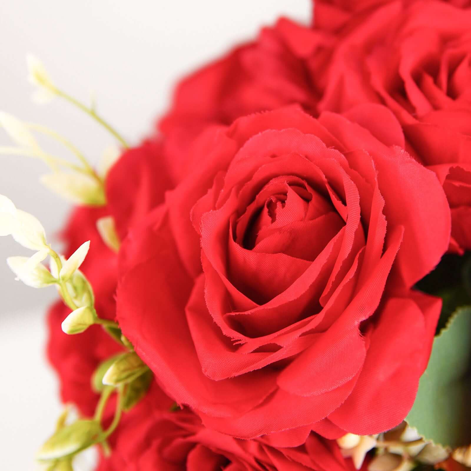 18-Piece Real Touch Red Silk Artificial Rose Flower Bouquet with 2 Bushes