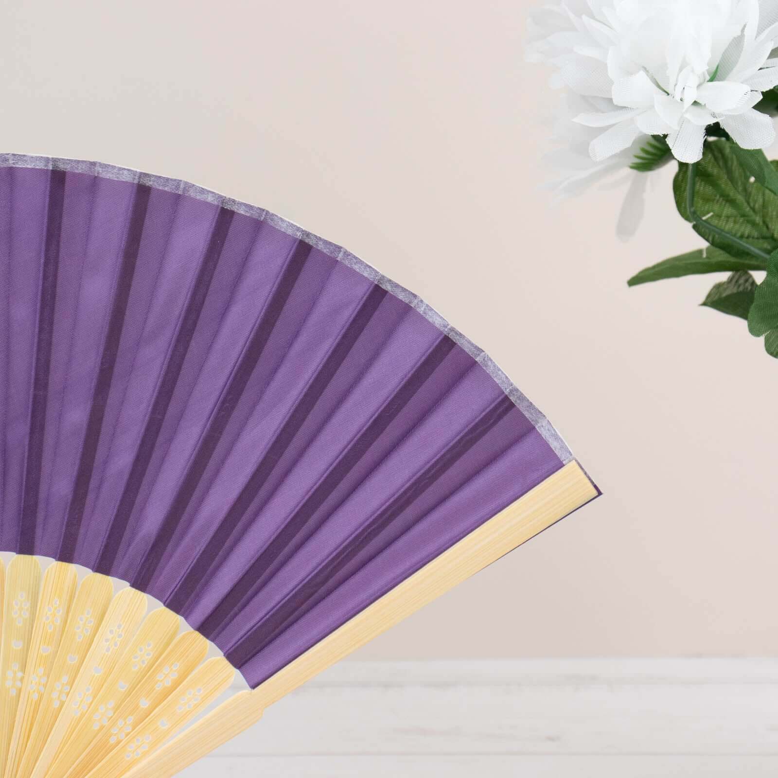 Set of 5 Purple Asian Silk Folding Fans - Ideal Party Favors