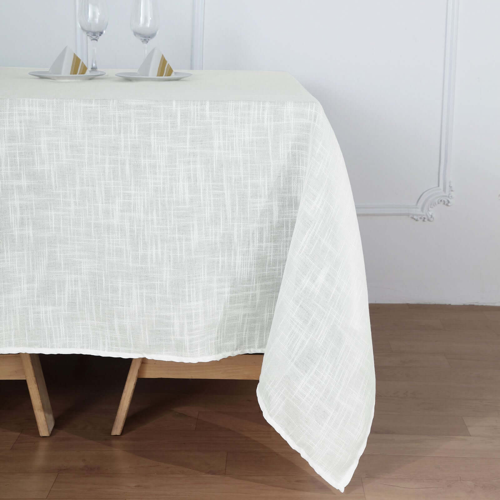 Hot Deal! White 72x72 Slubby Faux Linen Square Table Overlay - Wrinkle-Resistant for Stylish Events