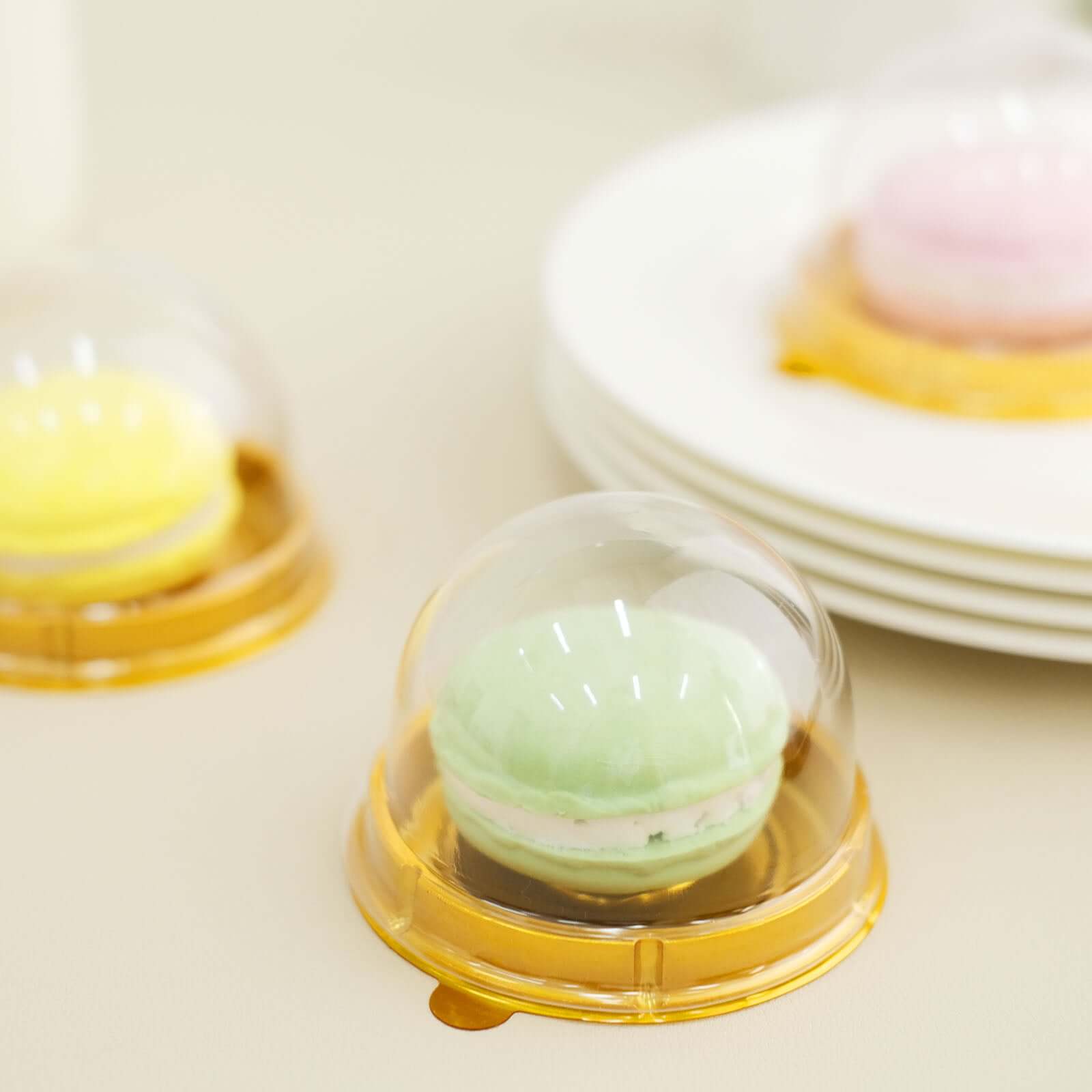 50-Piece Set of Plastic Party Favor Containers - Round Dome Design in Gold and Clear for Cupcakes and Sweets