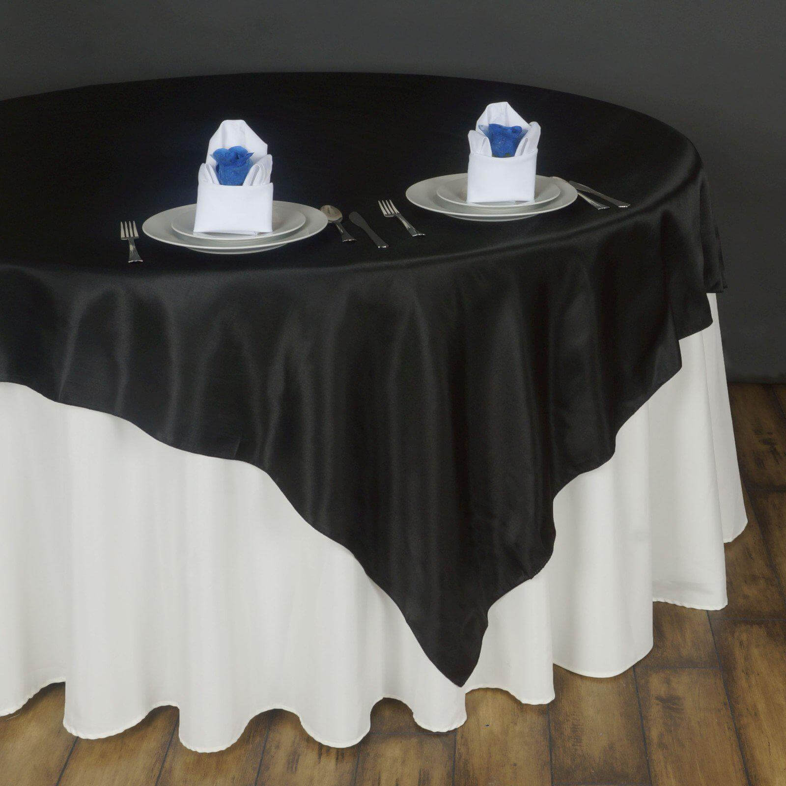 Black Satin 90x90 Square Table Overlay - Smooth Finish Topper