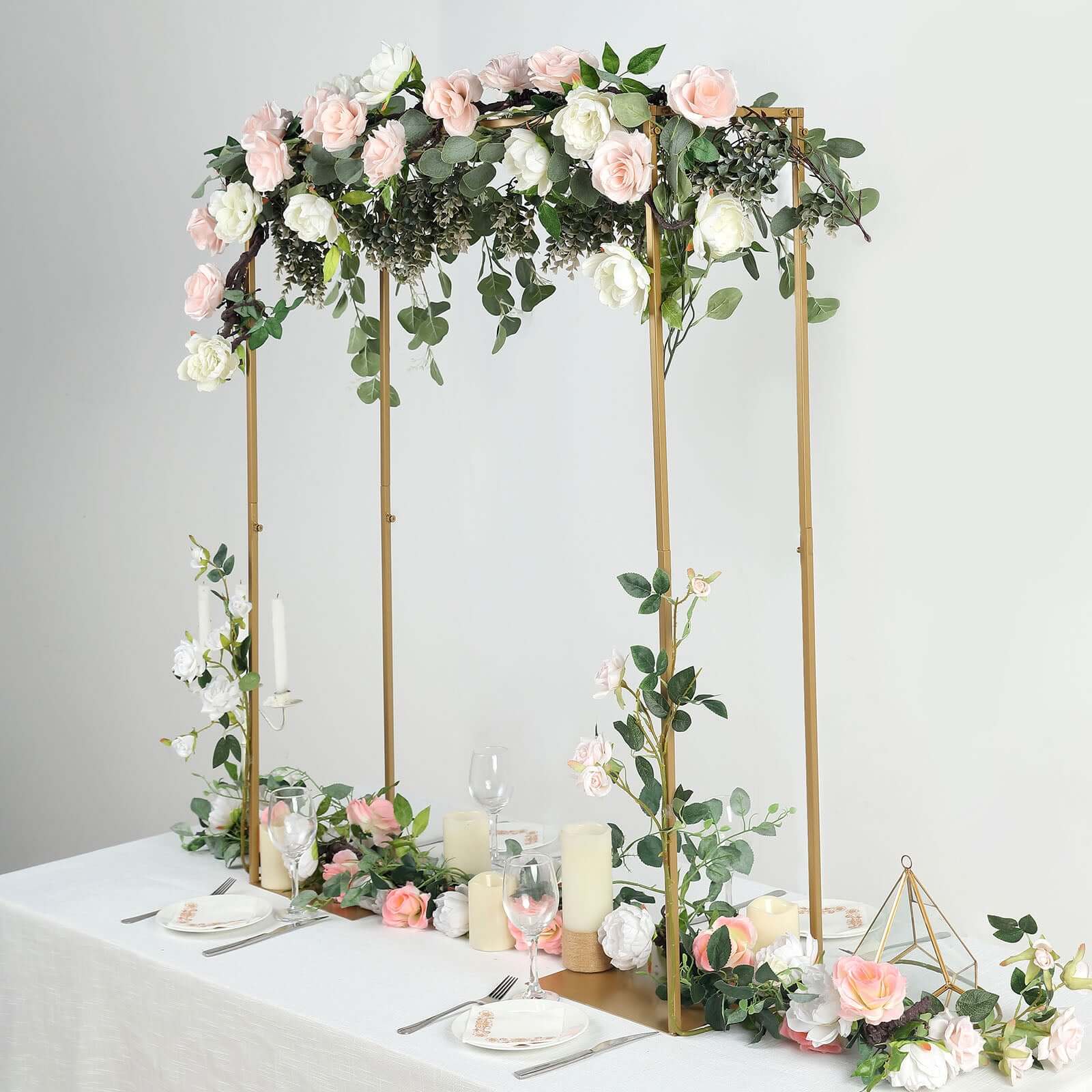 48-Inch Tall Gold Adjustable Metal Over-The-Table Flower Arch for Wedding Display