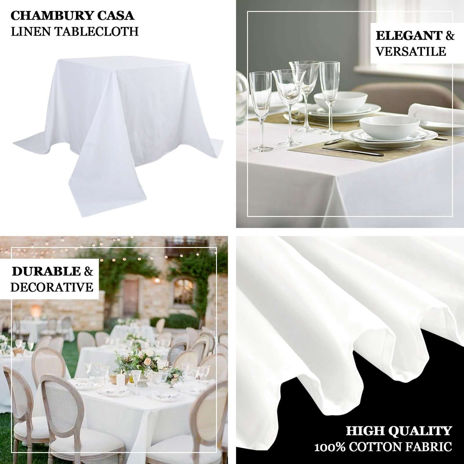 Exclusive 100% Cotton 90x90 White Square Tablecloth - Soft, Breathable & Sophisticated