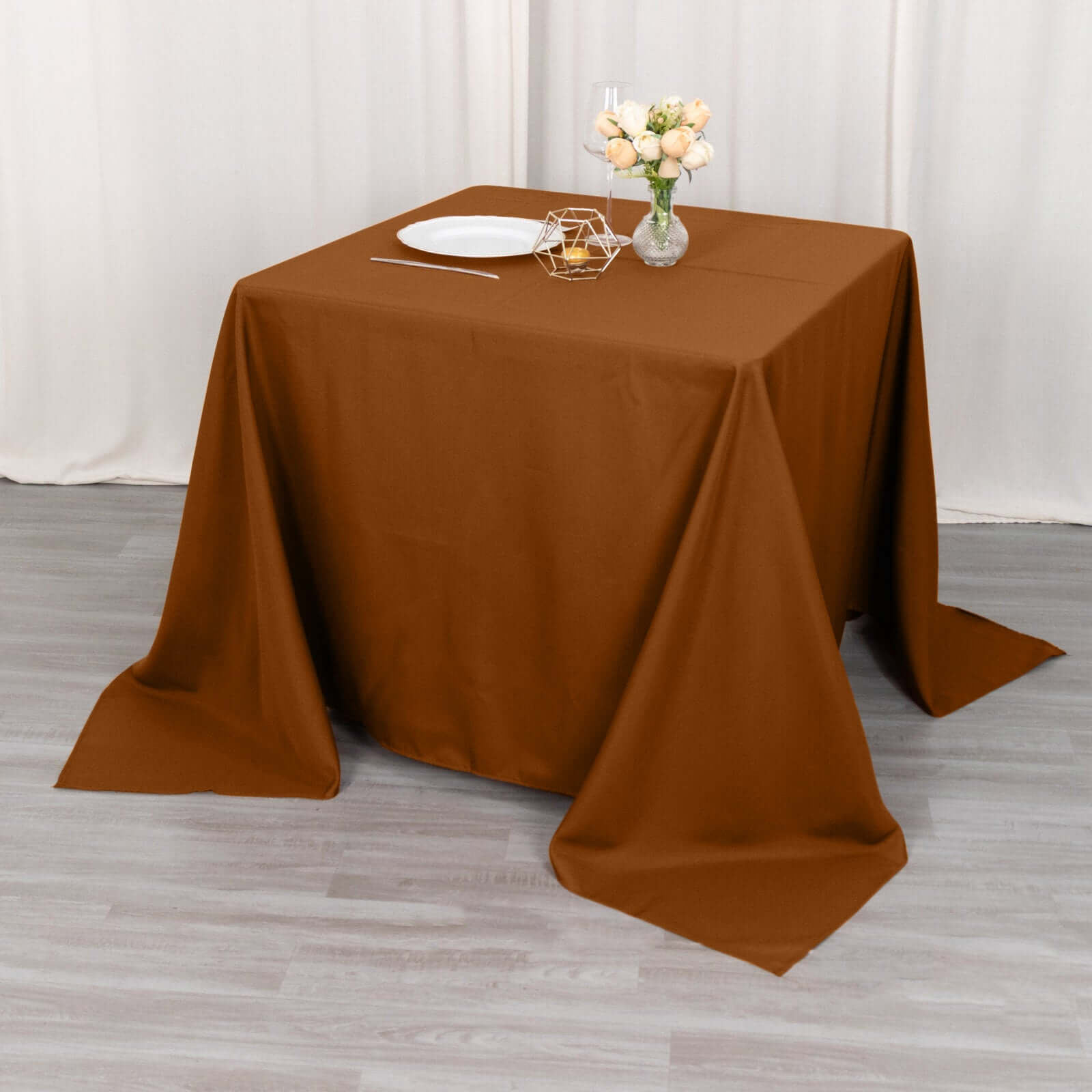 Durable & Wrinkle-Resistant Polyester Square Tablecloth in Cinnamon Brown, 90x90
