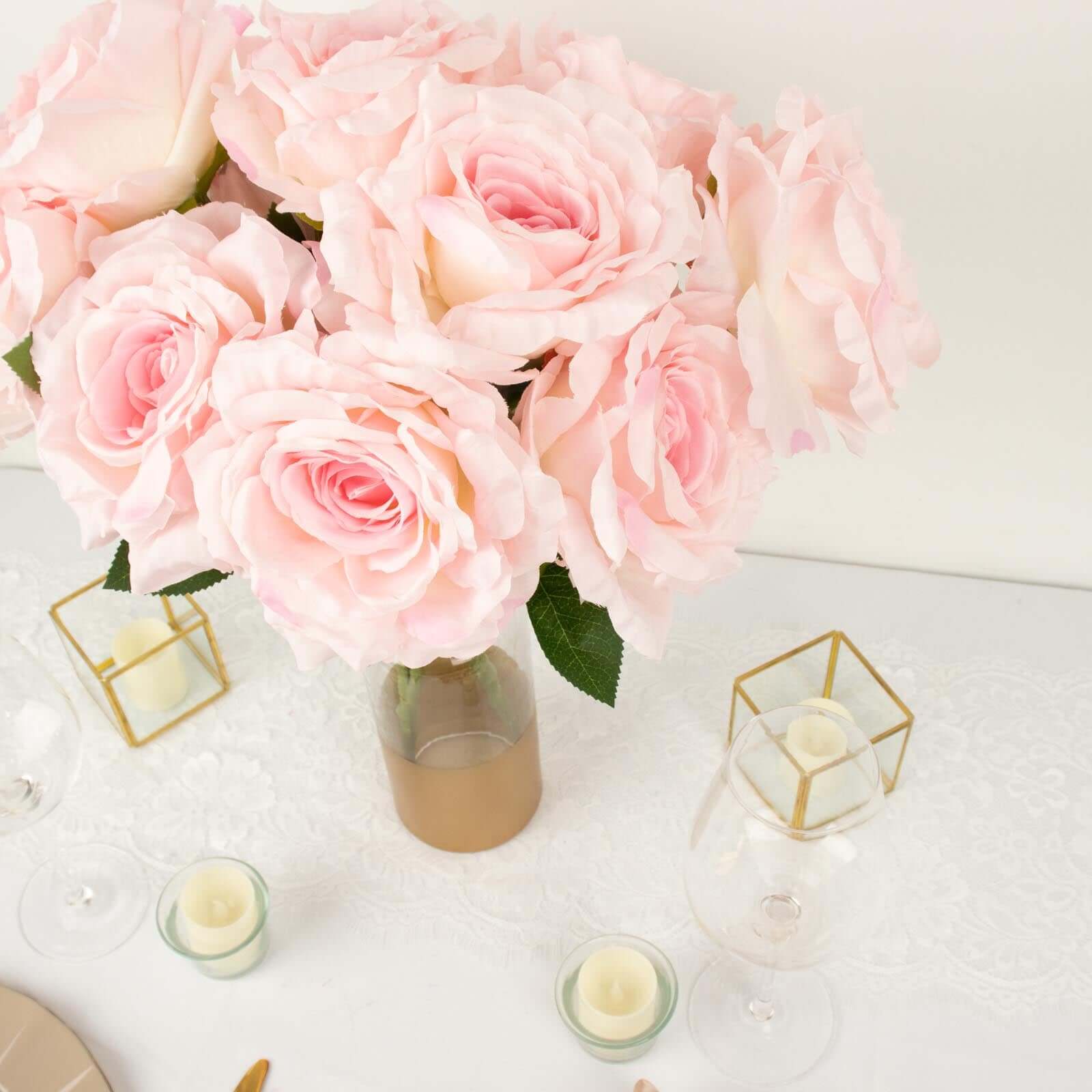 17-Inch Blush Premium Silk Jumbo Rose Flower Bouquet, High-Quality Artificial Wedding Florals