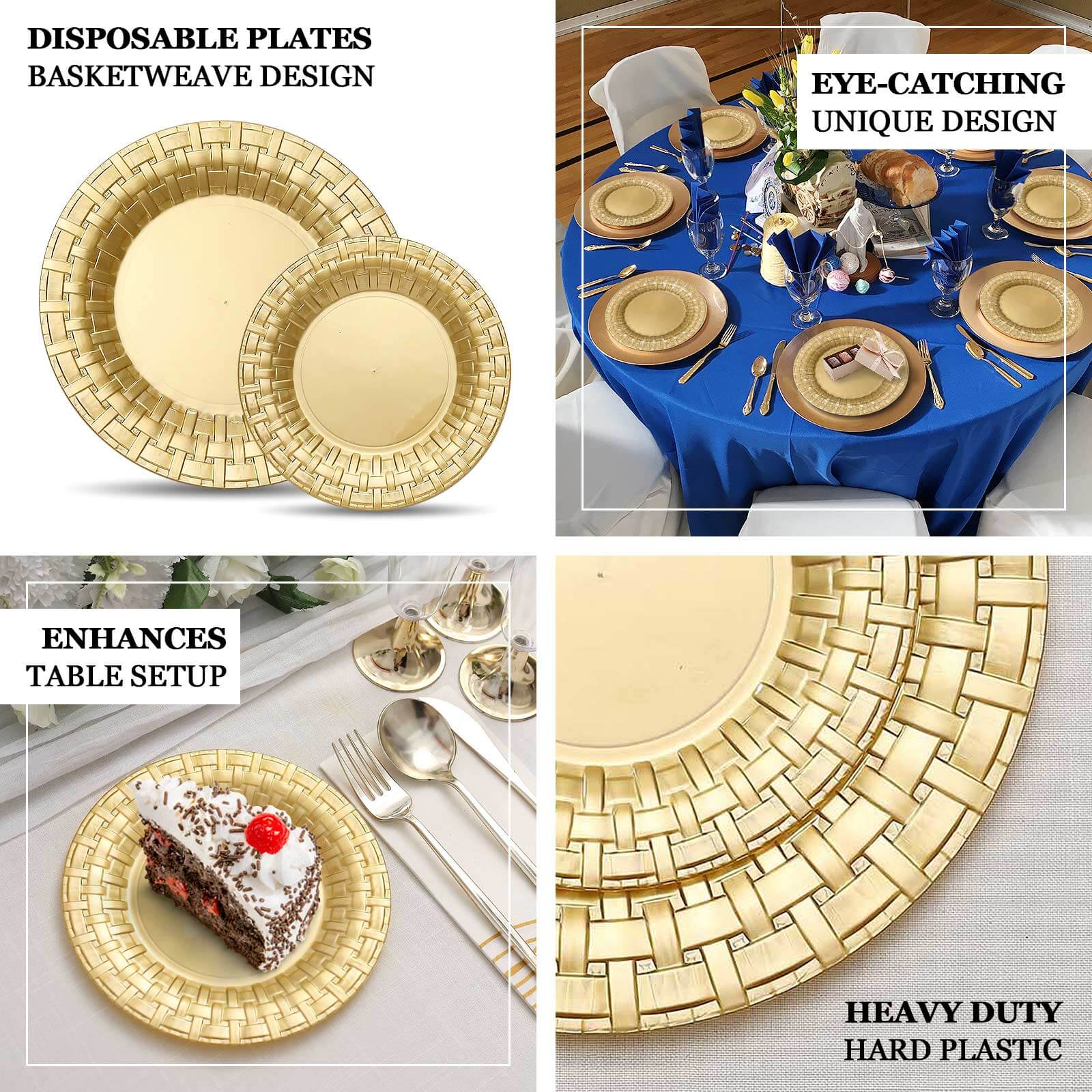 Hot Deal! 10-Pack Gold Basketweave Rim Disposable Plastic Dinner Plates (10
