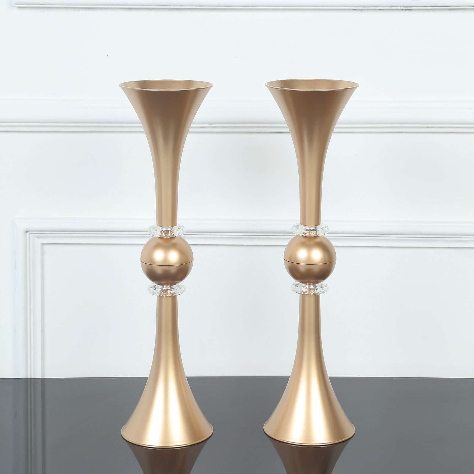 Hot Deal! 2-Pack Gold Reversible Plastic Trumpet Flower Vases with Crystal Embellishments, 21