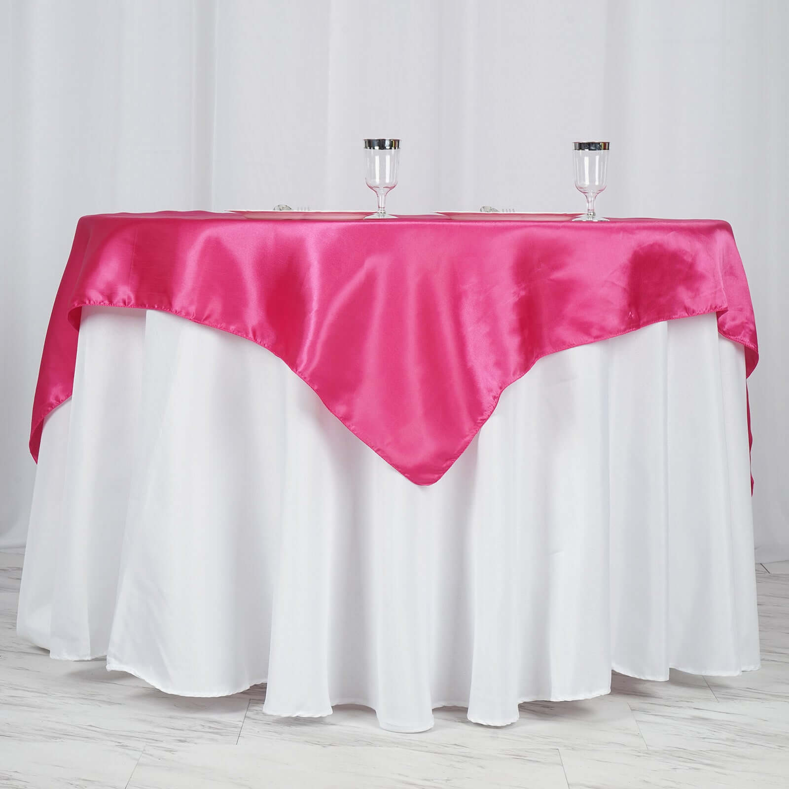 Fuchsia Satin 60x60 Square Table Overlay with Smooth Silky Touch