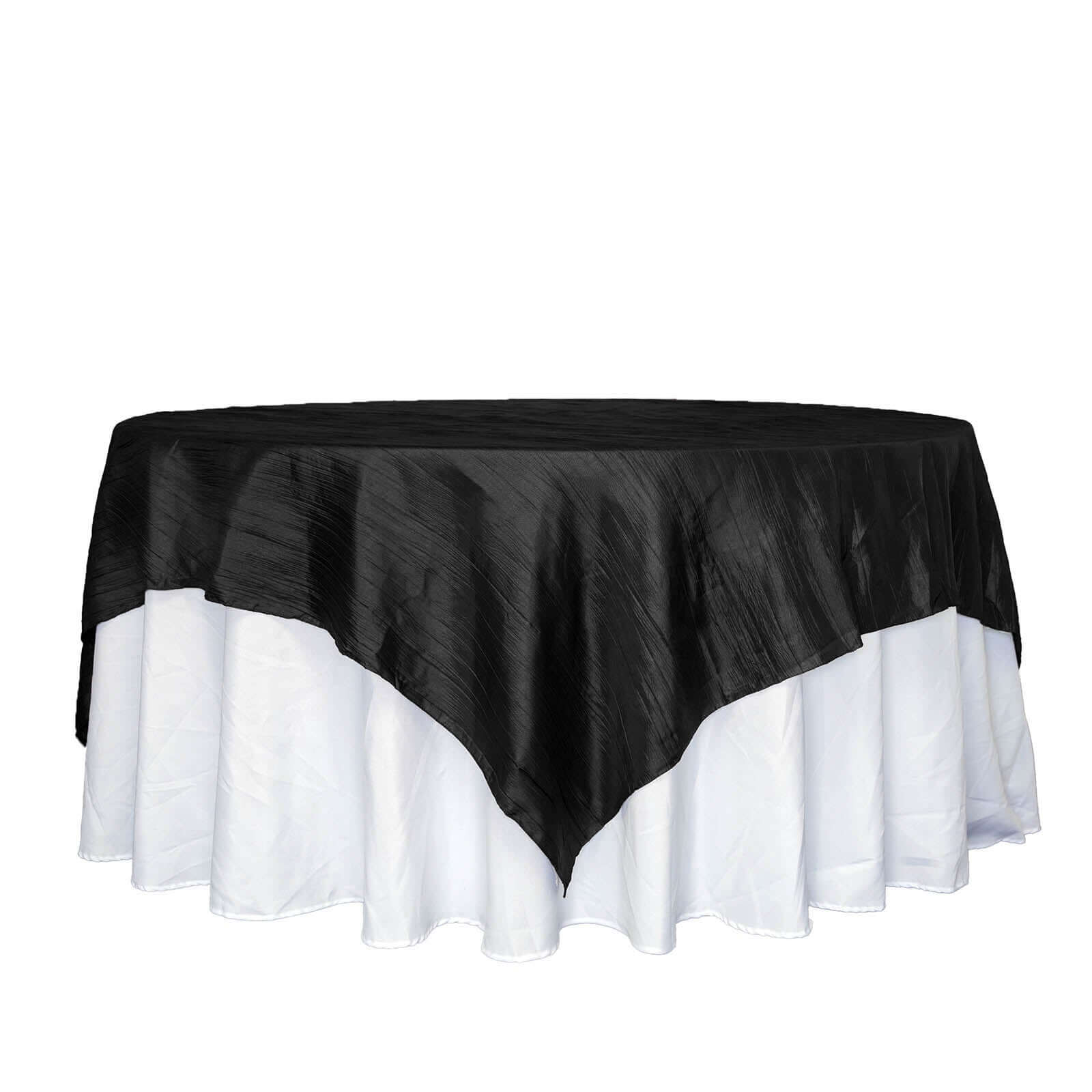 Black Accordion Crinkle 90x90 Square Taffeta Table Overlay Tablecloth