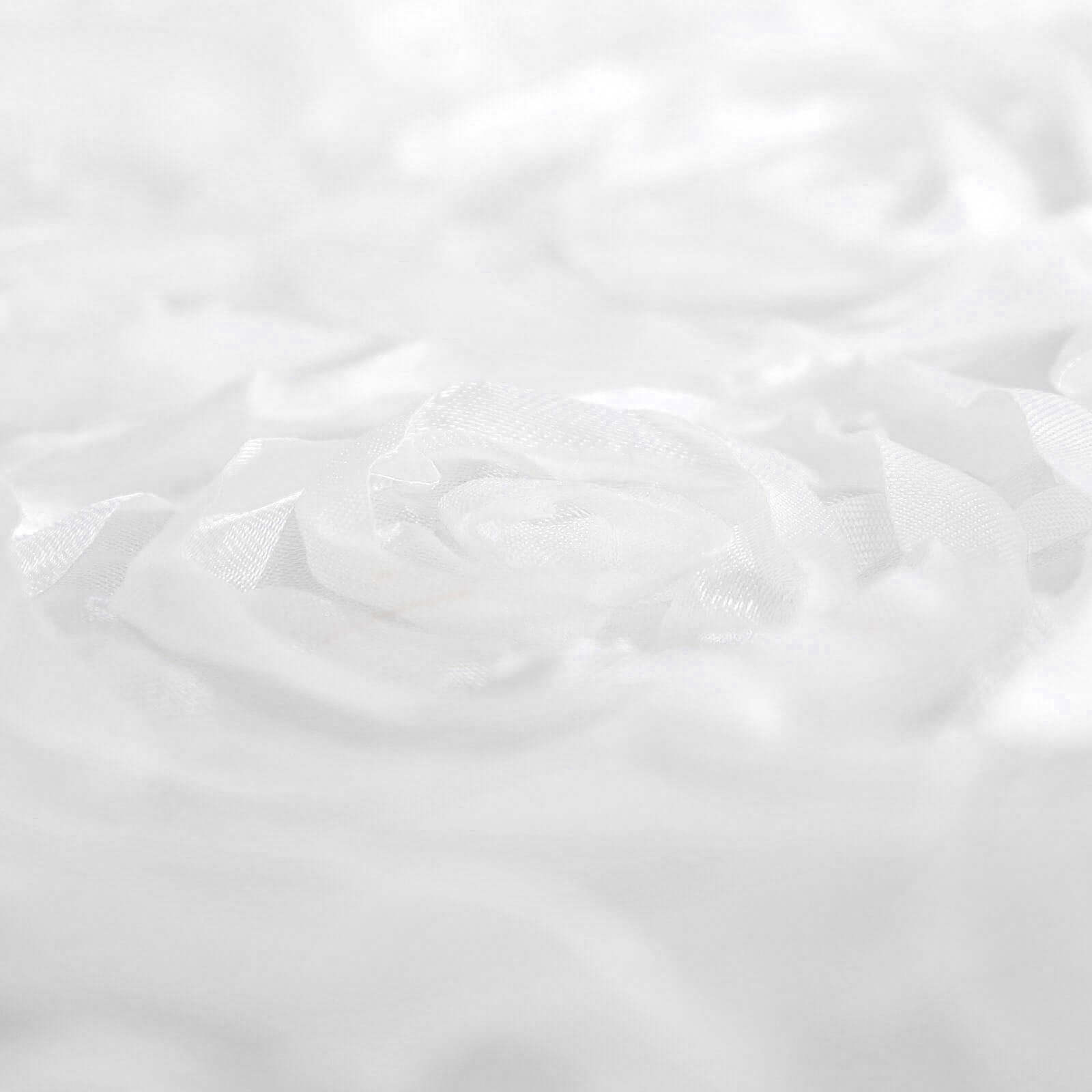 Stylish White Satin 72x72 Square Table Overlay with 3D Rosette Design for Special Occasions