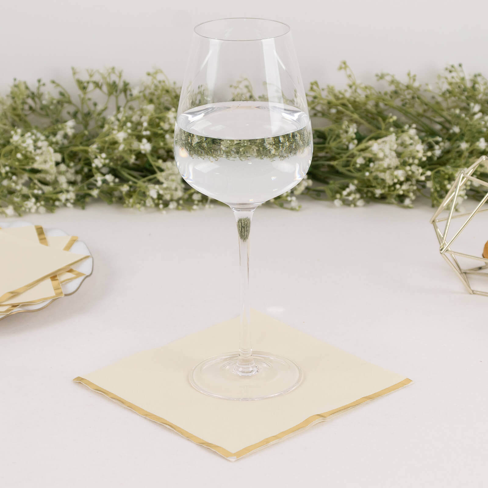 Hot Deal! 50-Pack Disposable 2-Ply Ivory Cocktail Paper Napkins with Gold Foil Edge, 6.5x6.5