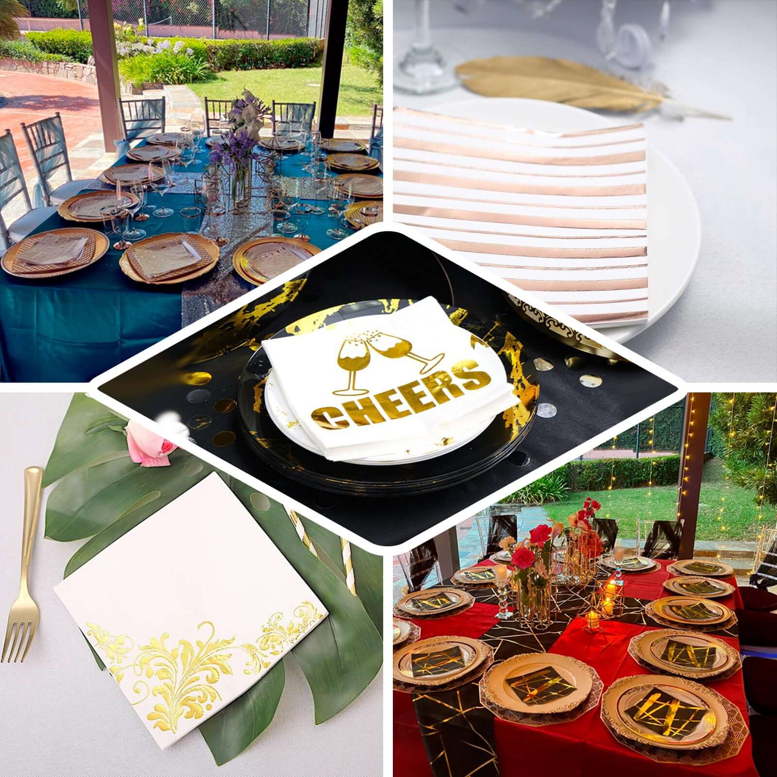 20-Pack Disposable 3-Ply Vintage Rose Gold Metallic Print Paper Dinner Napkins for Weddings
