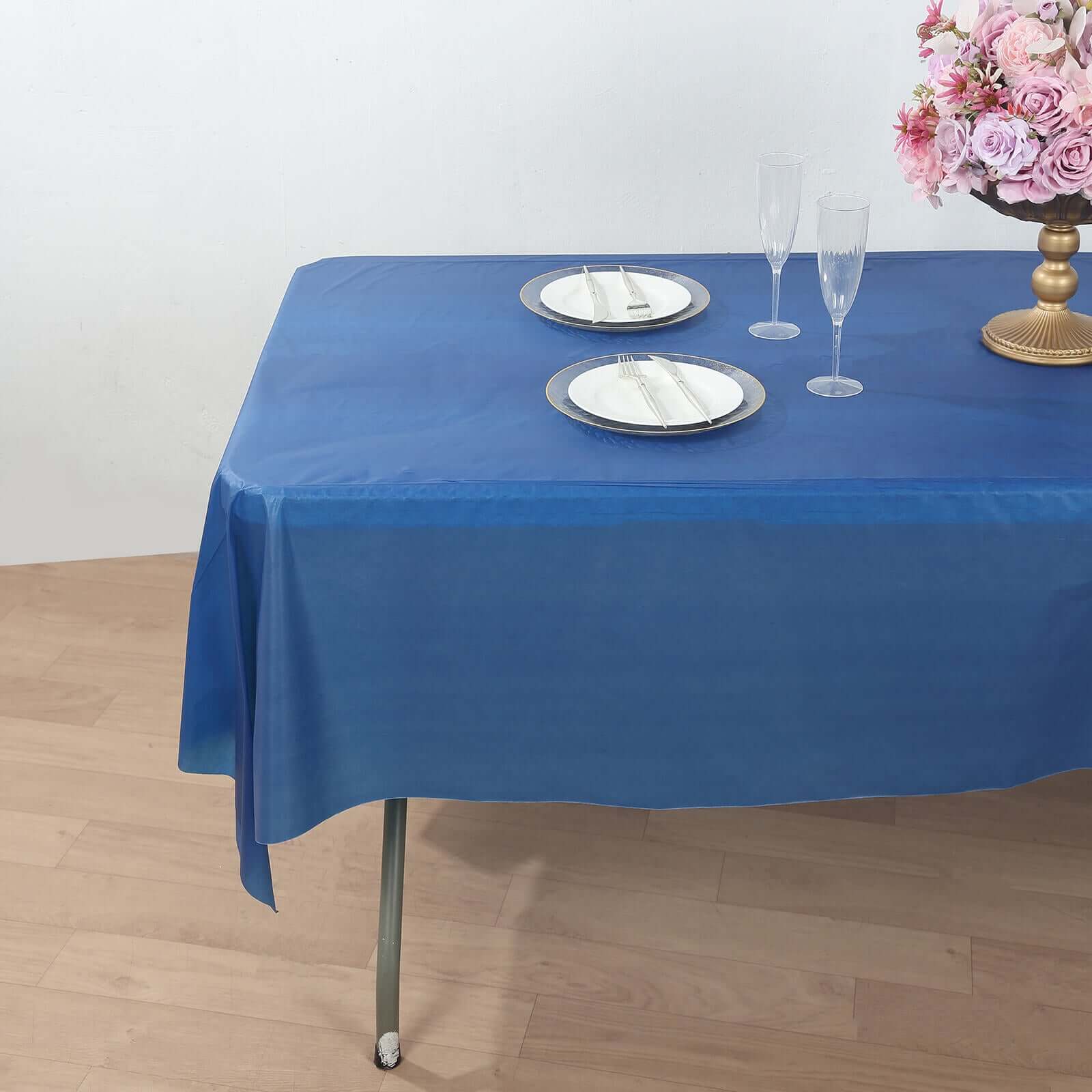 Navy Blue Plastic Table Cover Roll with Slide Cutter - Customizable & Durable 54x300ft