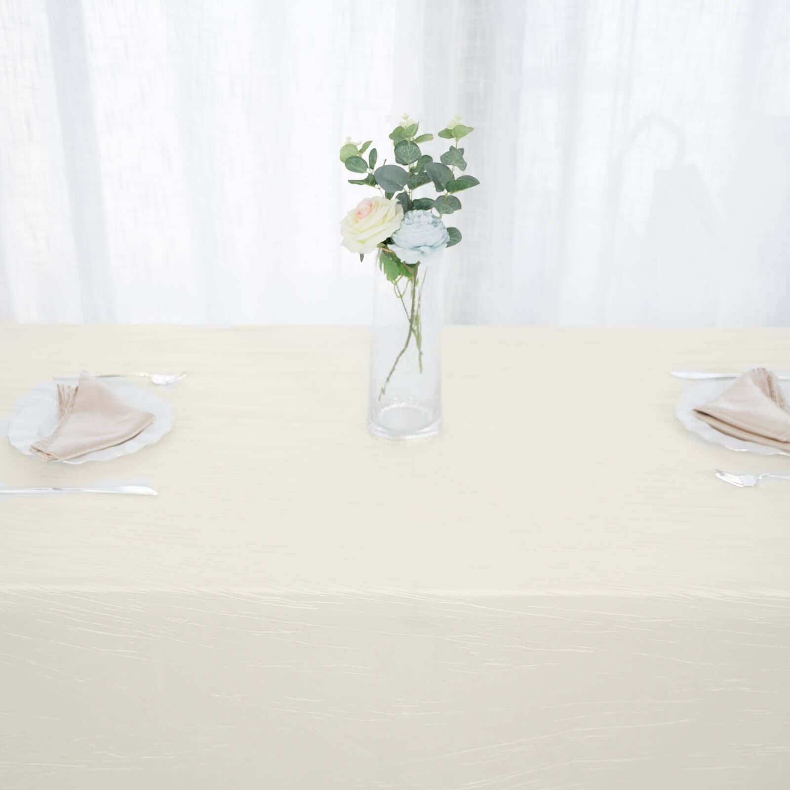 Ivory Crinkle Taffeta Rectangle Tablecloth 90x156 - Seamless Accordion Design