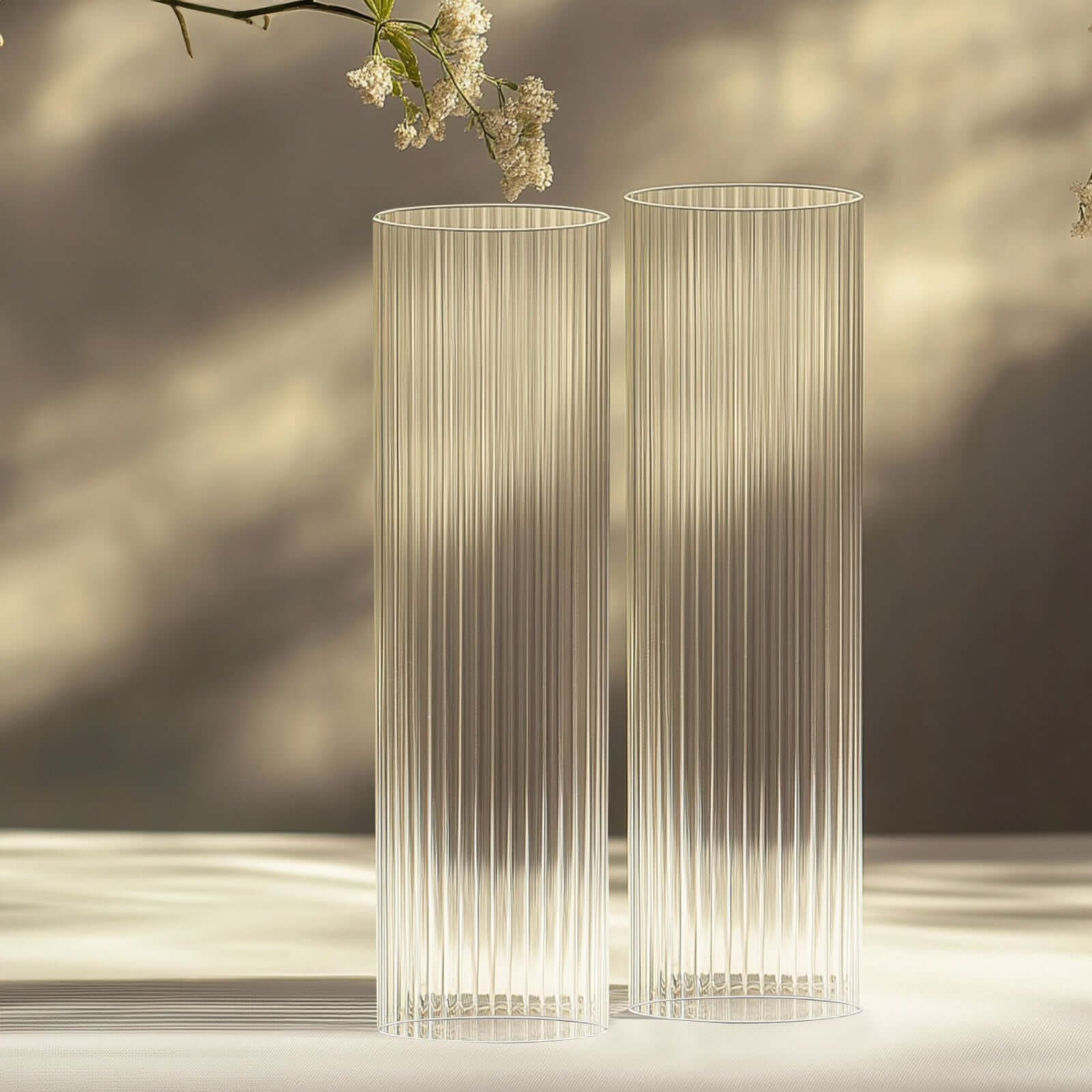 Hot Deal! 2-Pack Clear Ribbed Glass Hurricane Shades - Ideal Candle Holder Centerpieces, 20 Inches