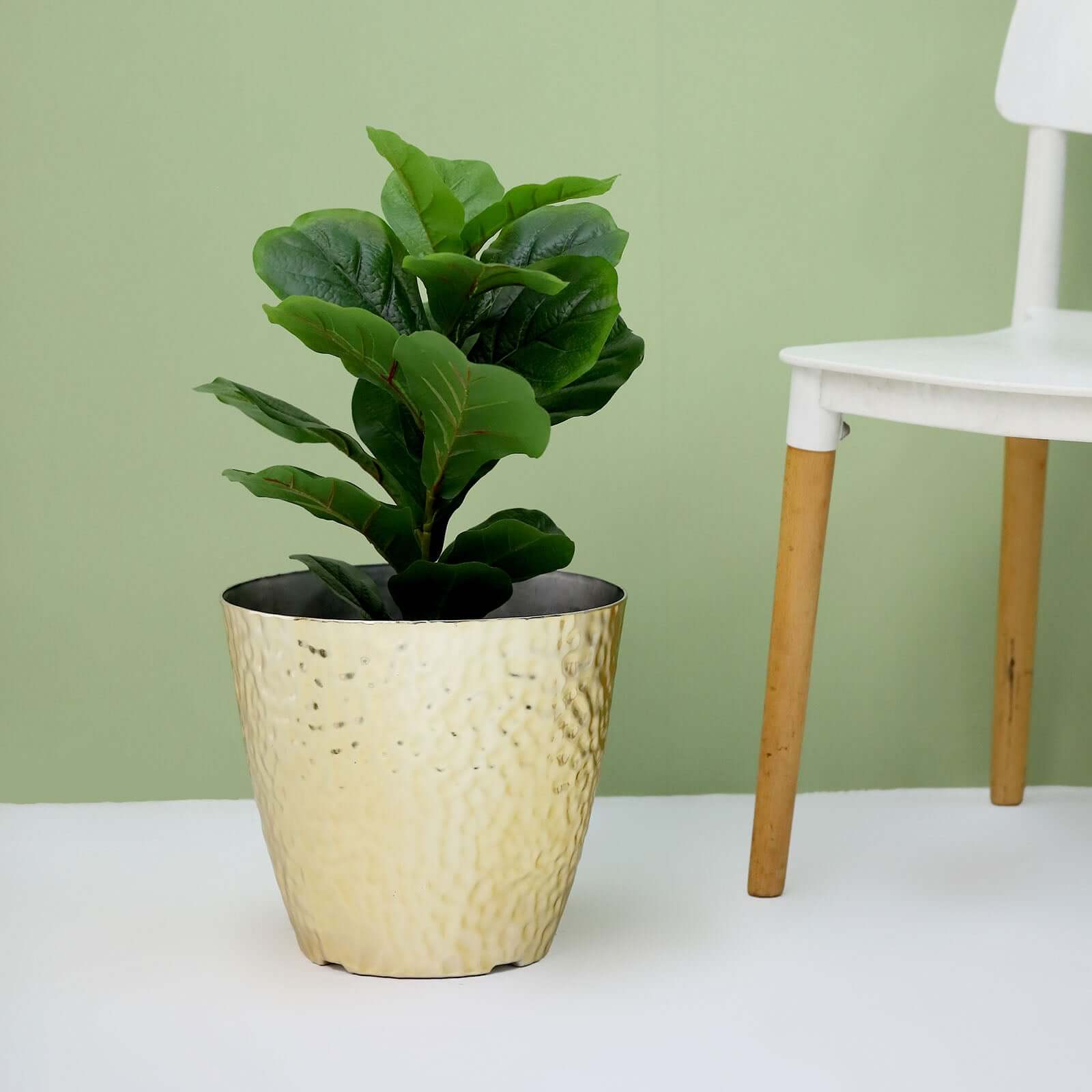 11-Inch Gold Hammered Large Indoor Flower Planter for Decorative Greenery