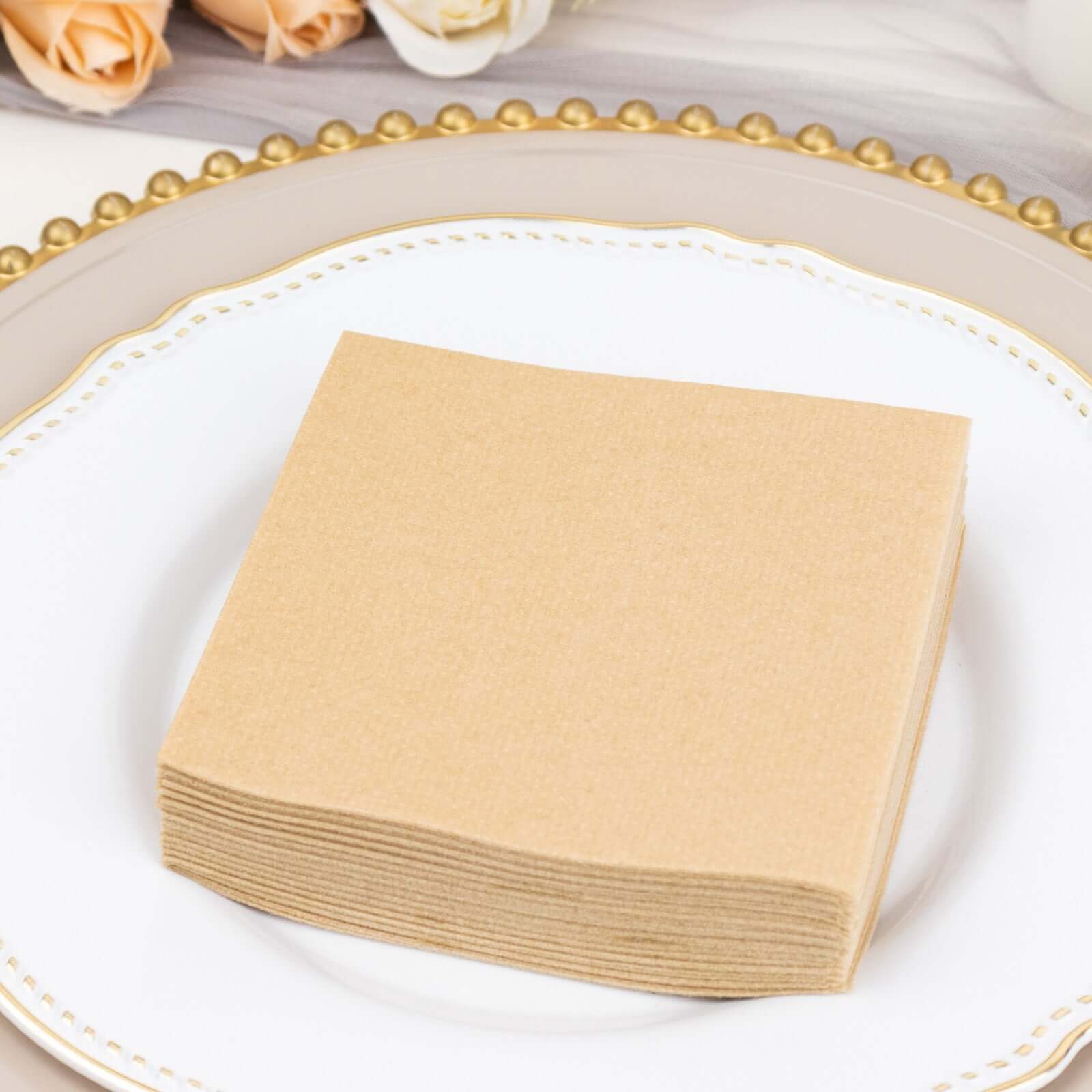 20-Piece Set of 5x5 Natural Linen-Look Highly Absorbent Airlaid Napkins