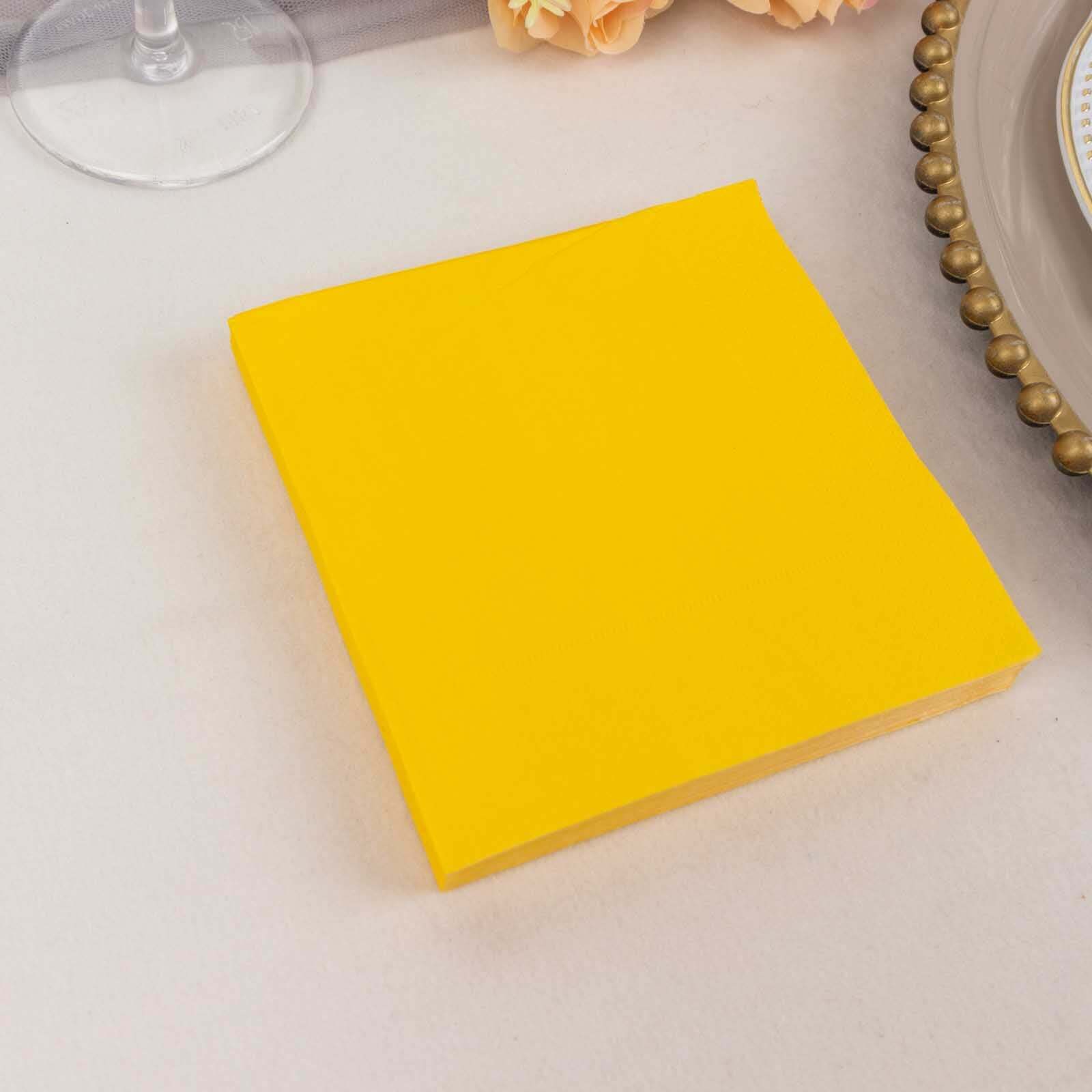 Special Offer! 50-Pack Yellow 2-Ply 18GSM Disposable Soft Cocktail Beverage Napkins 5x5