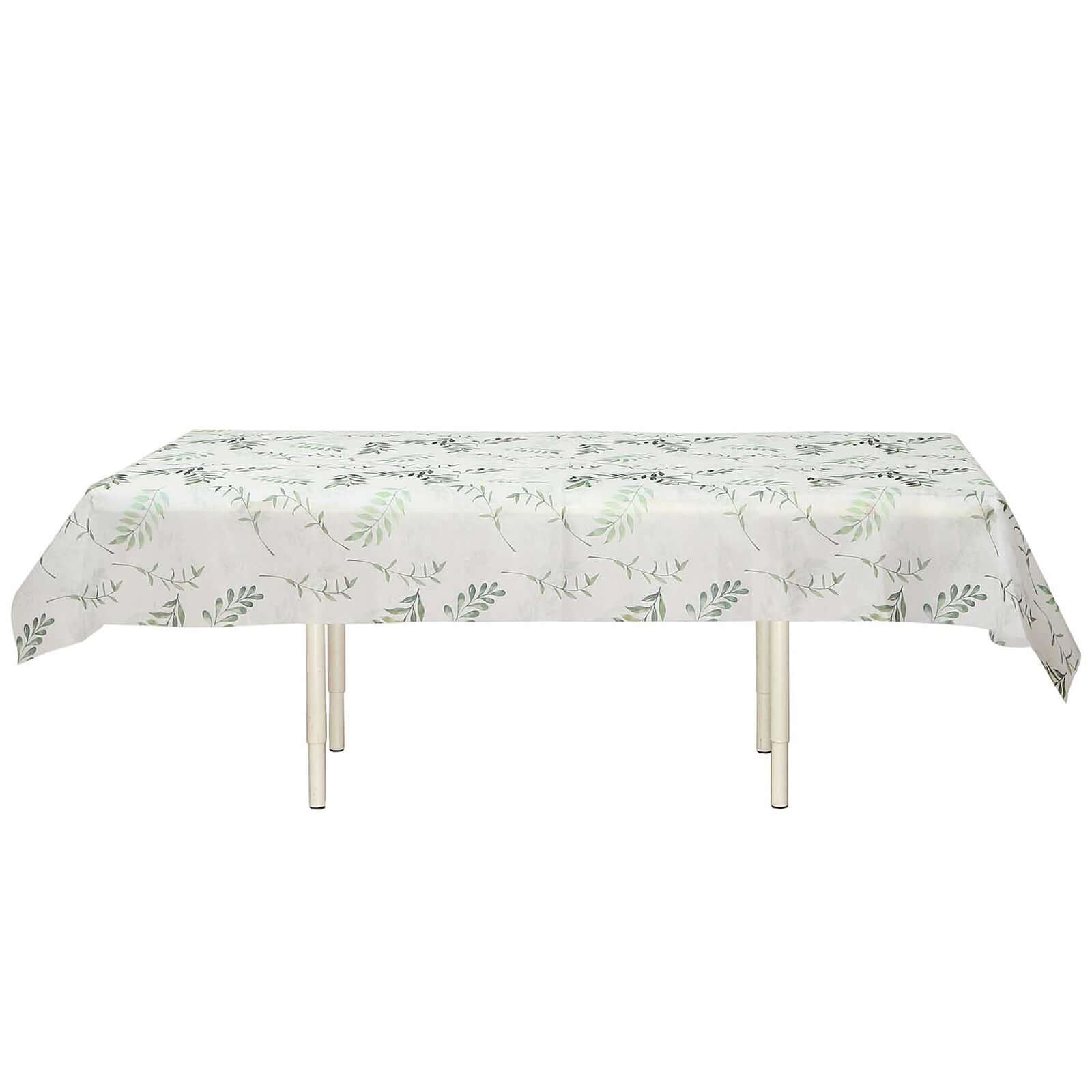 Hot Deal! Disposable Non-Woven Rectangle Tablecloth in White/Green with Olive Leaves Print, 60x102 for Summer