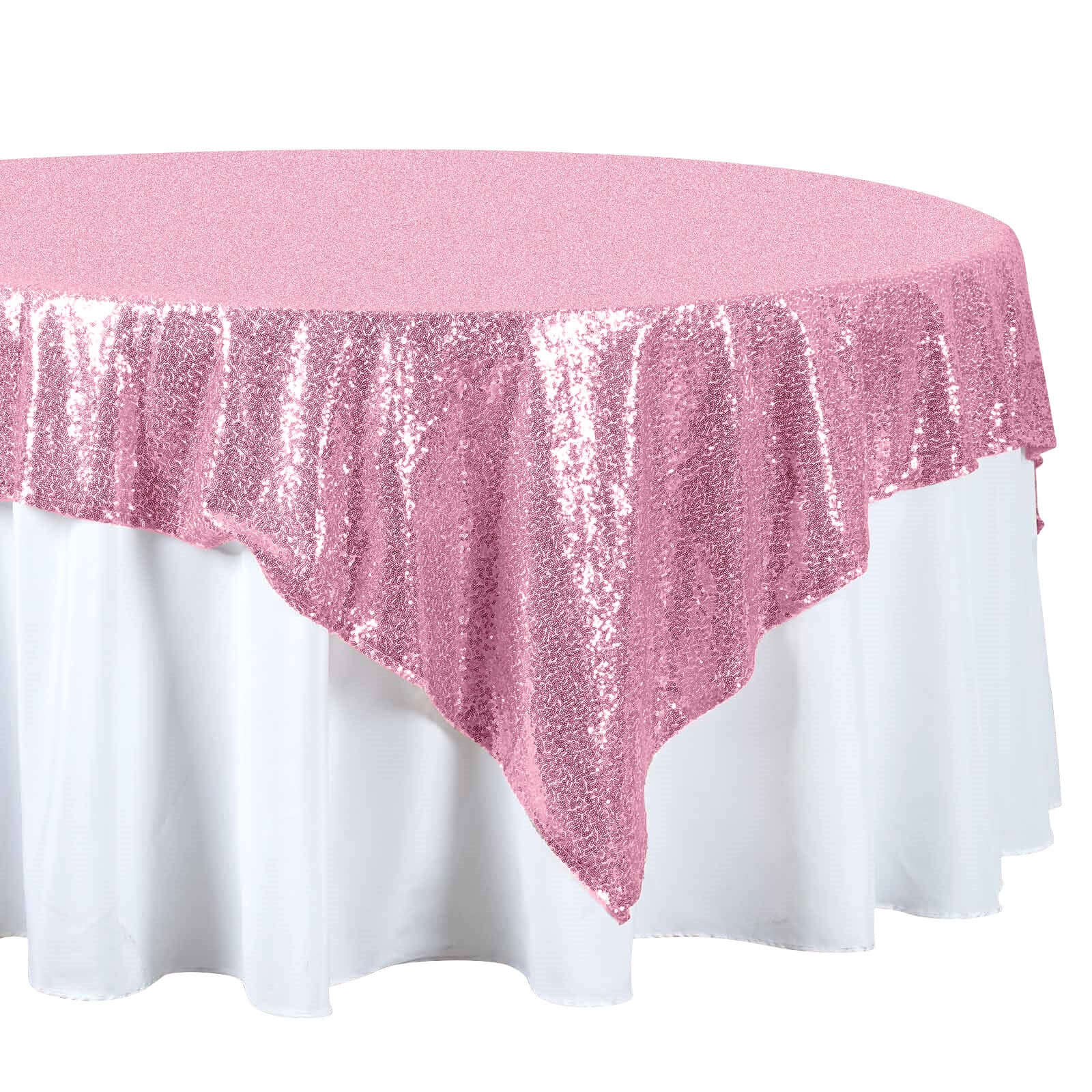 Sparkly Pink Sequin 72x72 Square Table Overlay - Ideal Table Cover
